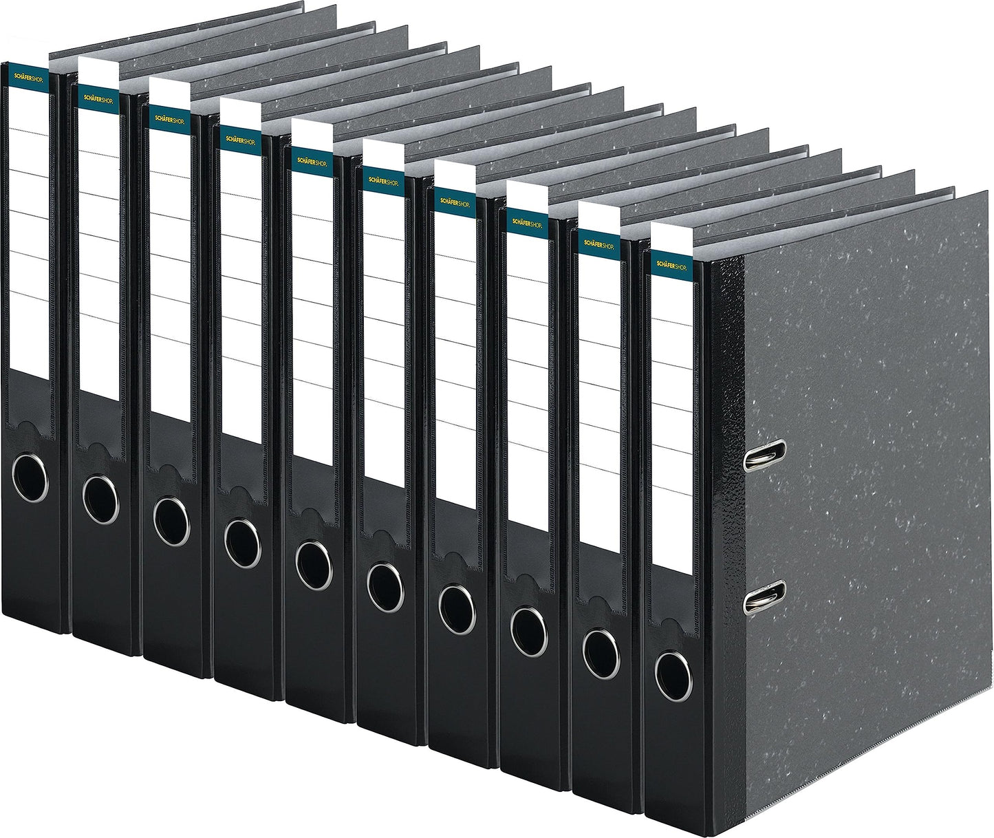 SHEPHERD SHOP Wide A4 Binder - 5 cm spine with insert label - Ring binder file folder office folder - Made in Germany - Cloud marble black, 10-pack