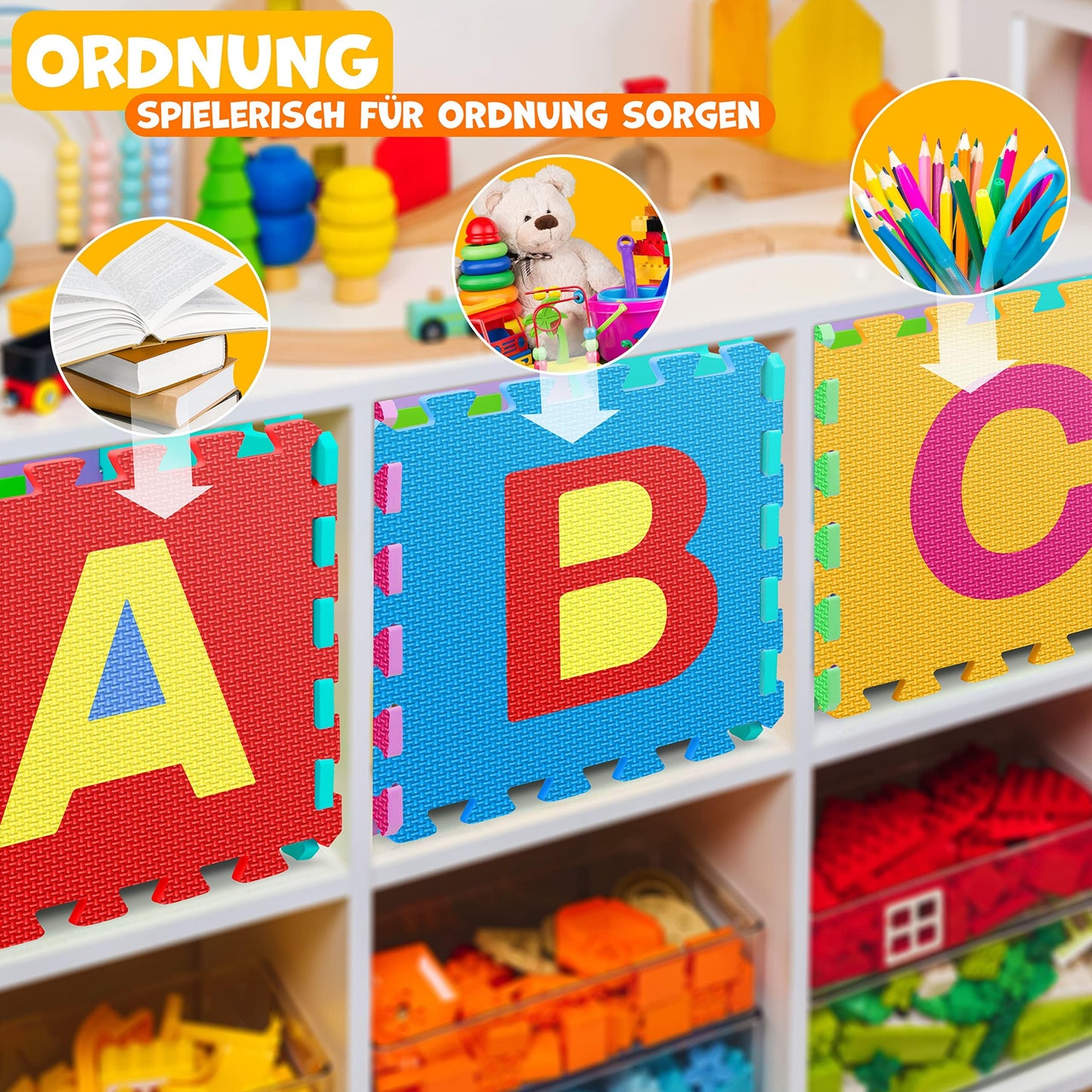 KIDIZยฎ play mat 86 PCS play carpet puzzle mat children's carpet protection mat children's play carpet foam mat ABC learning carpet puzzle carpet puzzle numbers letters size per mat approx. 31.5x31.5cm colorful