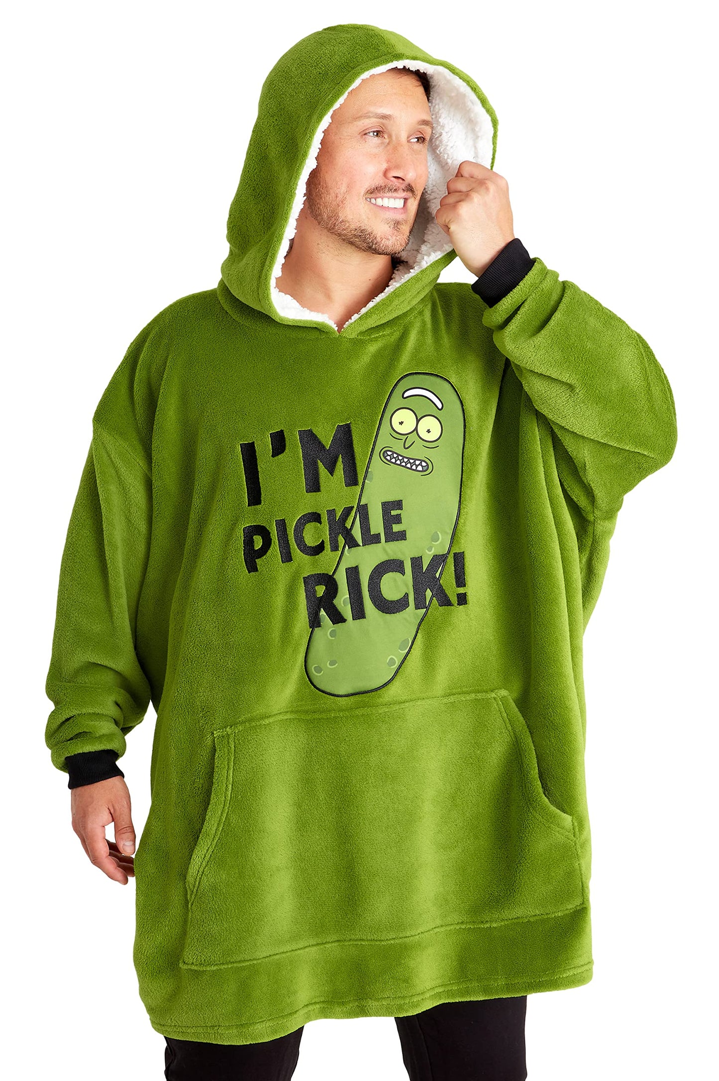 RICK AND MORTY hoodie, Oversized fleece hoodie blanket with sleeves for men and teenagers - Gifts for fans (Green Long)