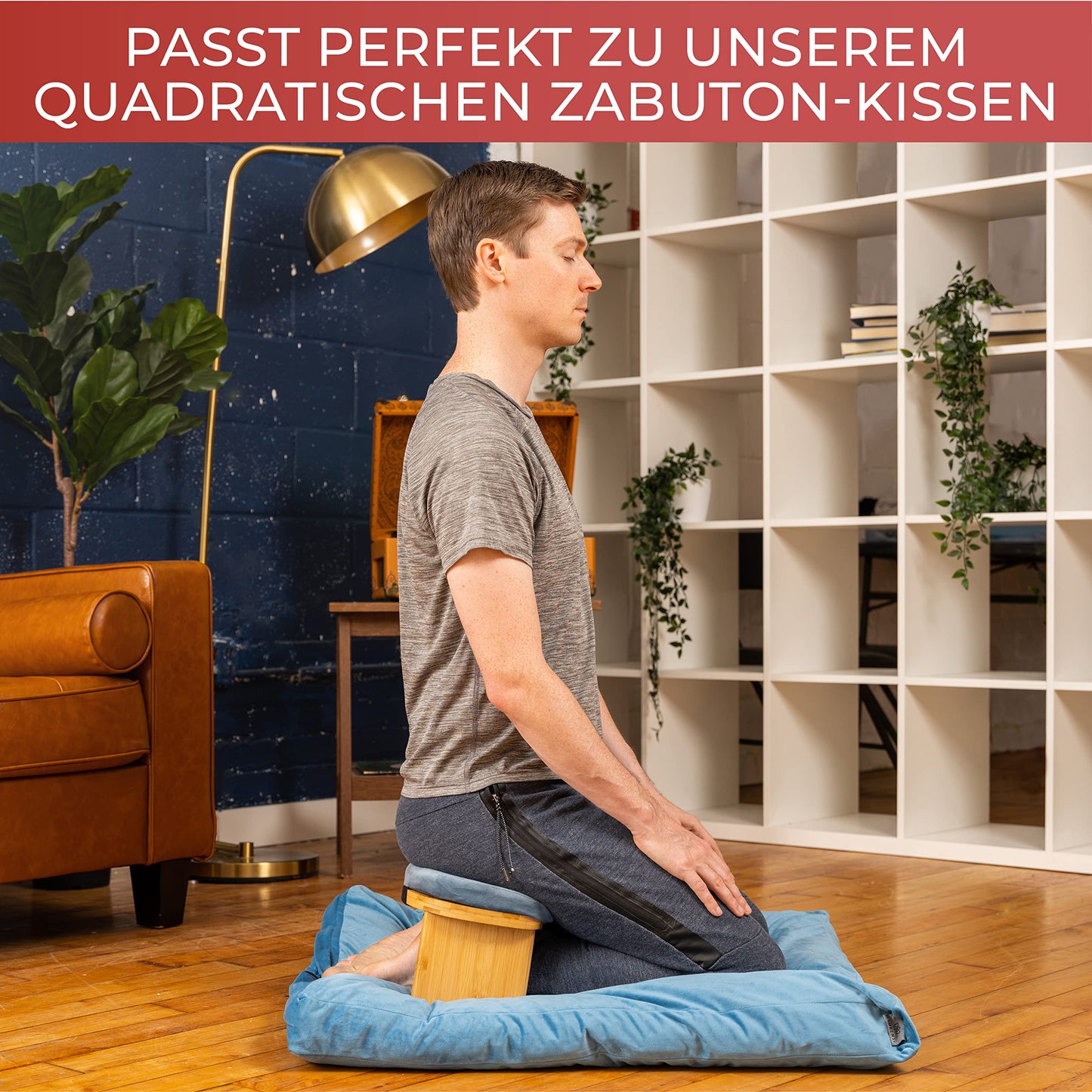 Florensi Meditation Bench - Folding Meditation Bench - Ergonomic Bamboo Meditation Stool - Stable Meditation Chair with Meditation Cushion for Kneeling & Sitting - Deeper & Longer Meditation