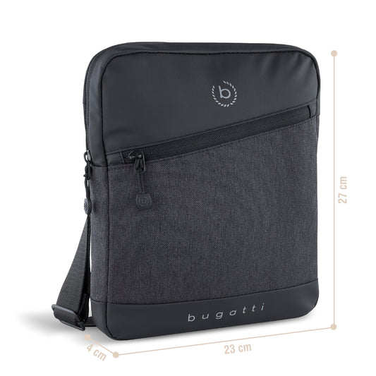 Bugatti's Universe men's shoulder bag with tablet compartment, small black shoulder bag.
