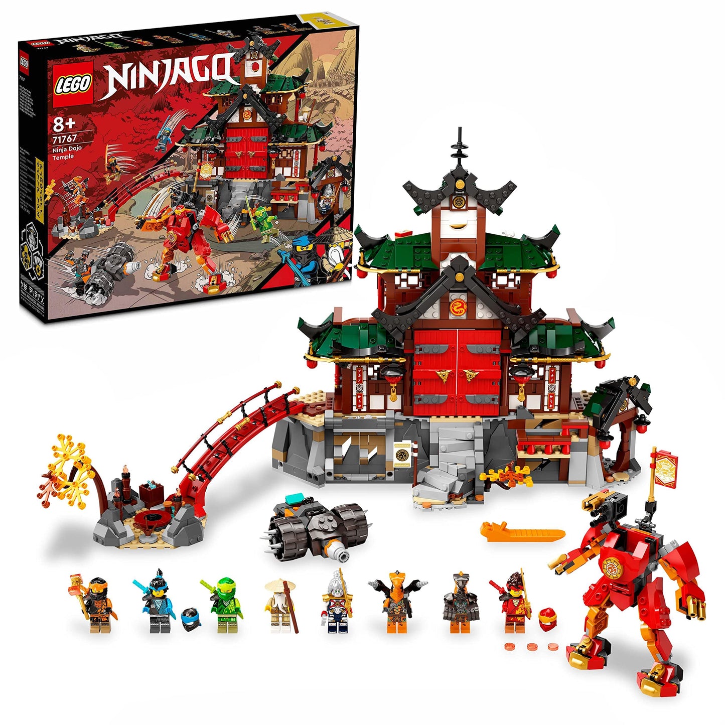 LEGO 71767 NINJAGO Ninja Dojo Temple from Masters of Spinjitzu, building set with 5 rooms, includes 8 minifigures like Lloyd, Kai, and snake action figures, ninja toy for kids 8+.