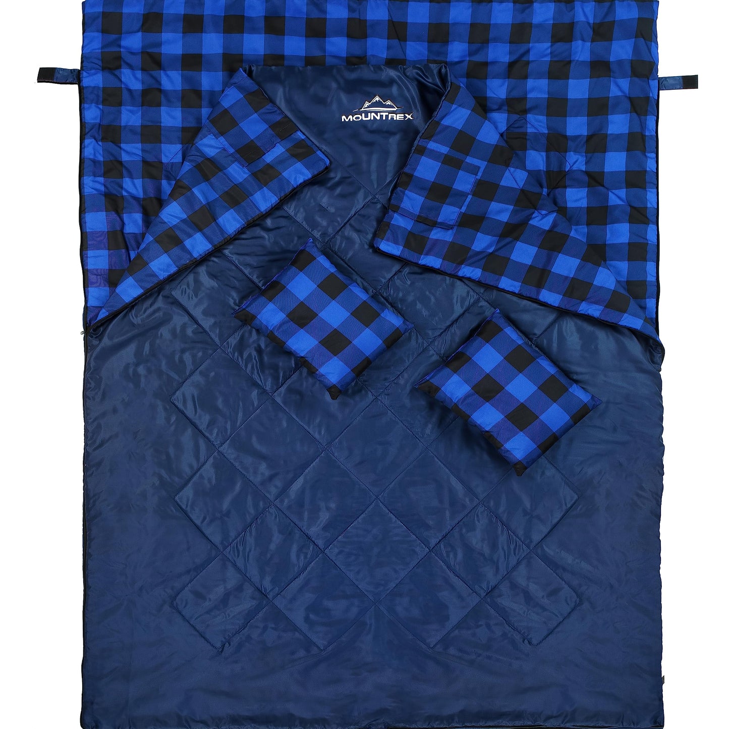 MOUNTEX Double sleeping bag - Summer sleeping bag for 2 people (210 x 150cm), Blanket sleeping bag - XXL summer sleeping bag with 2 pillows for adults - Camping, Outdoor & Indoor (Blue)