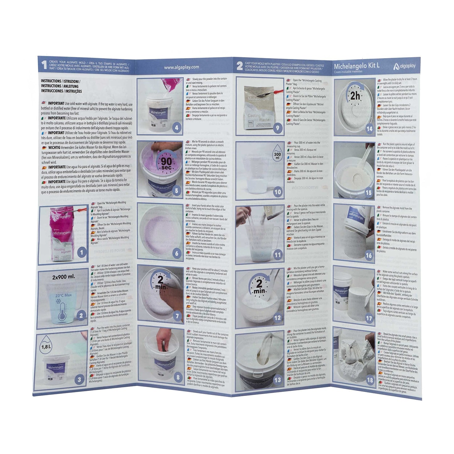 Algaplay Michelangelo KIT Handprint Set for couples. Alginate plaster kit. Creative gift idea for wedding, Mother's Day, anniversary, and birthday. (KIT L 2 hands)