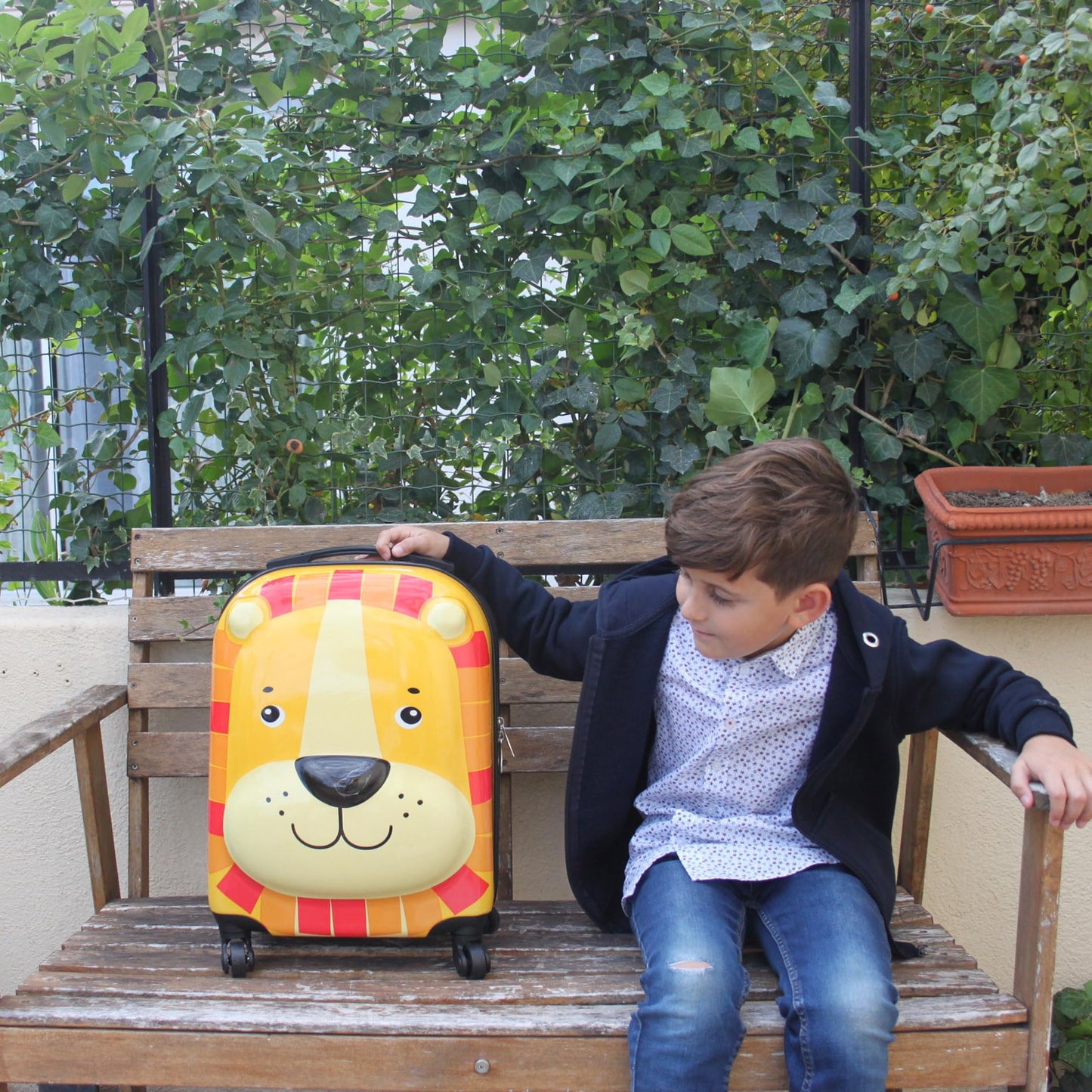KINSTON cabin suitcase with wheels for kids | Luggage with animal motifs, orange, 32x46x25, For kids