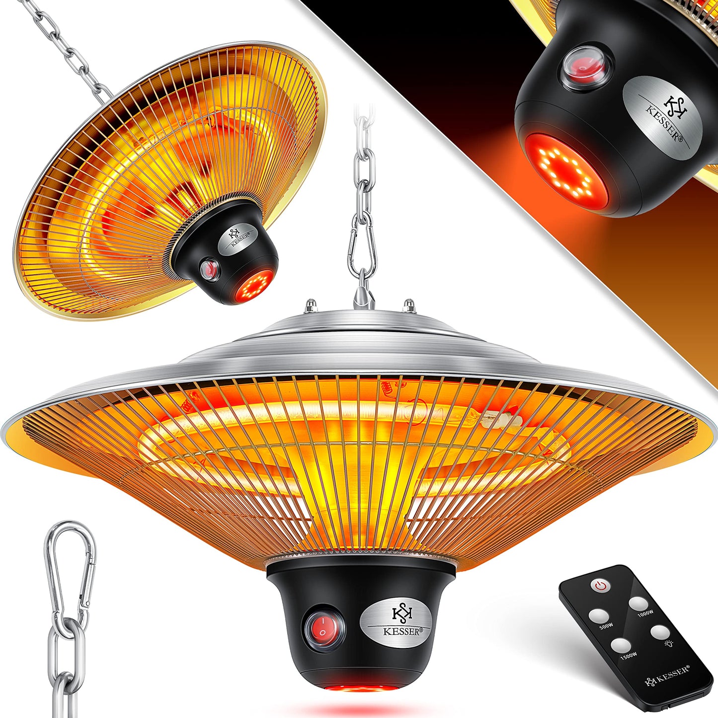 KESSER® Ceiling Heater ✓ Patio Heater ✓ Heat Lamp ✓ Outdoor Heater | Infrared | Ceiling-Mounted | Heater | Infrared Heater | Patio Heater | Quartz Heater | Power: 1500W with Remote Control