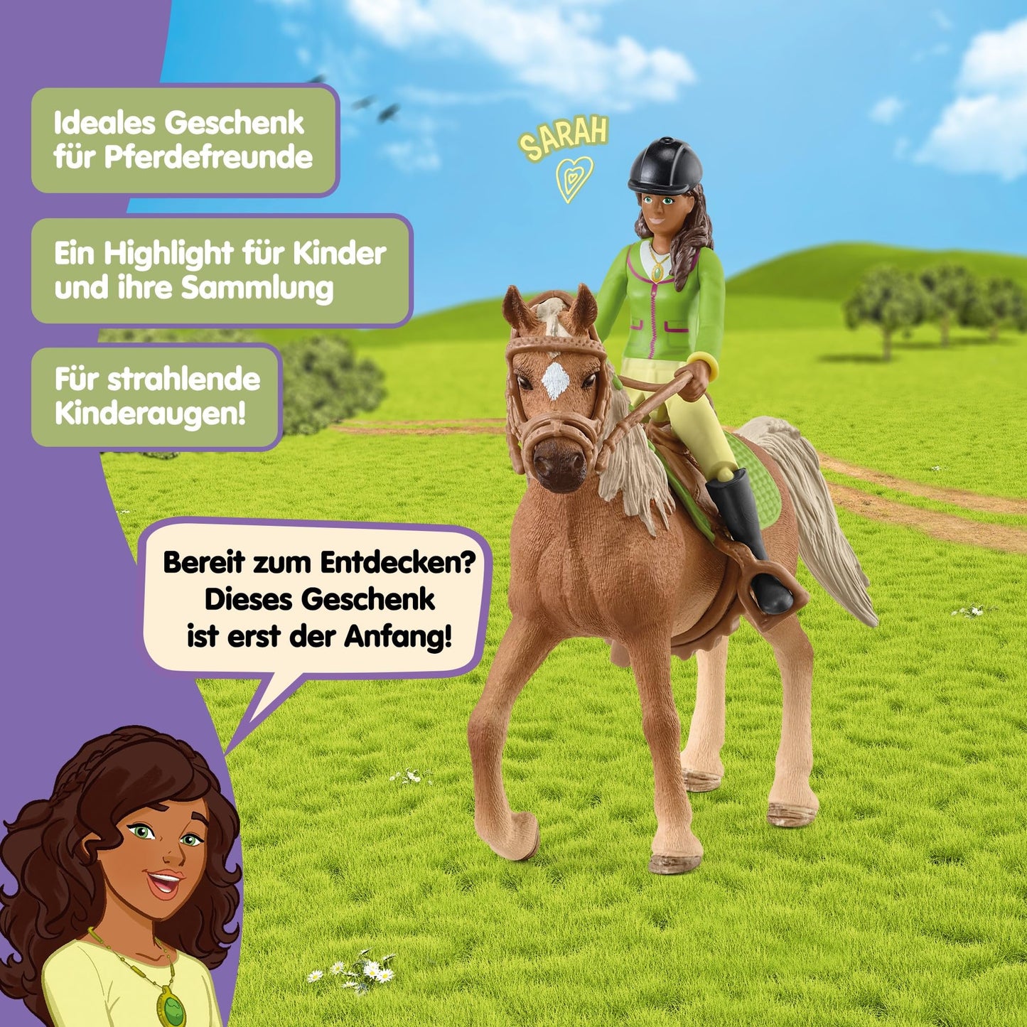 SCHLEICH Horse Club | Sarah & Mystery 42542 | posable girl figure | with horse accessories | great gift for girls and boys | horse toy for ages 5+ | 10 pieces | exclusive at Amazon