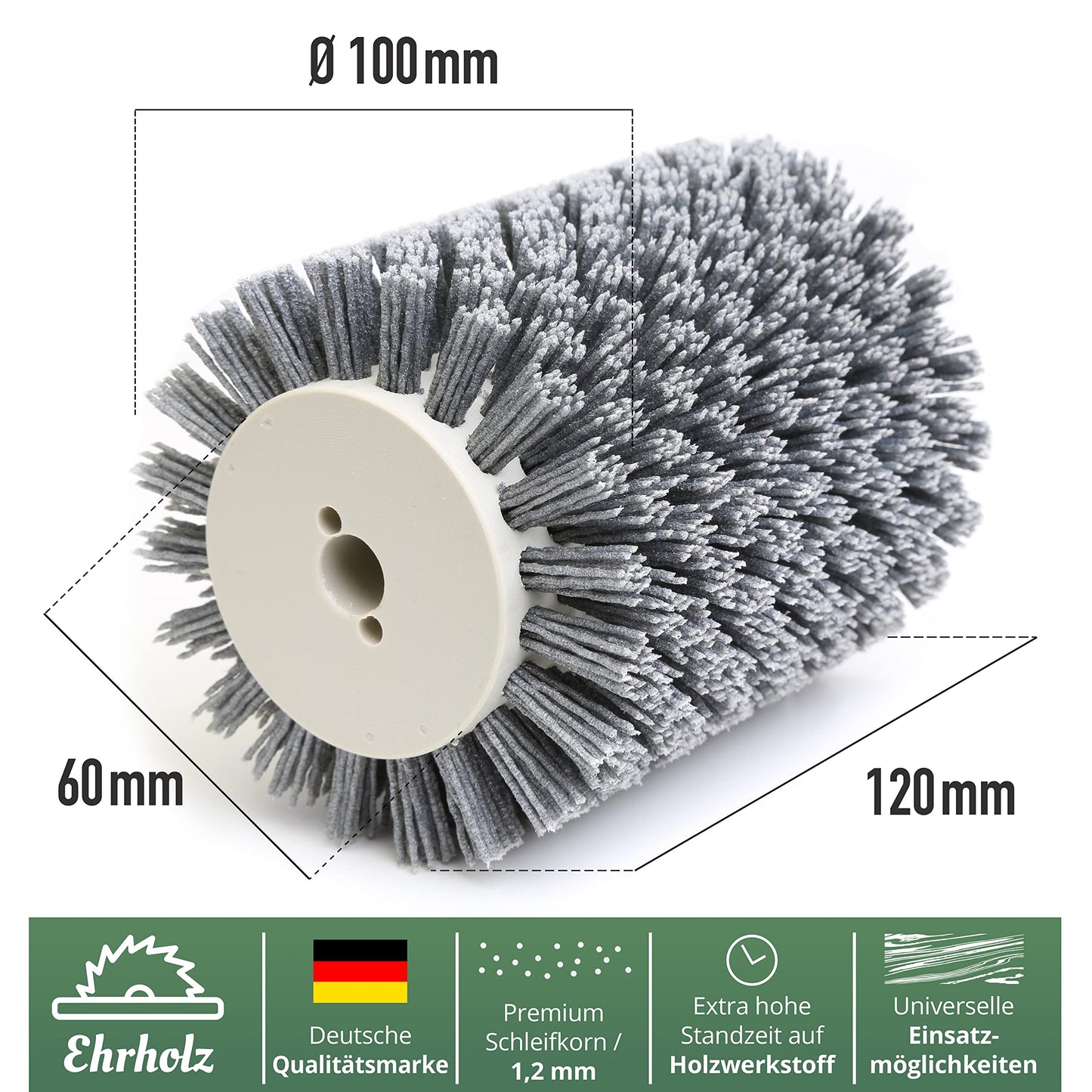 EHRHOLZ® abrasive brush suitable for Makita brush sander 9741 | Texturing brush | Satinizing brush | Professional quality | for working on wood and metal (nylon, grain size 60)