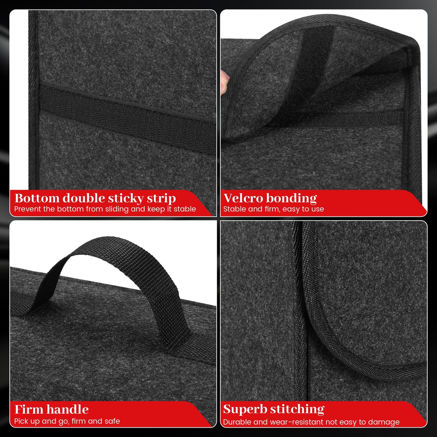 One in car organizer toolbag, trunk organizer made of felt with Velcro fixation, car accessory for tools & car care, car trunk organizer, trunk bag.