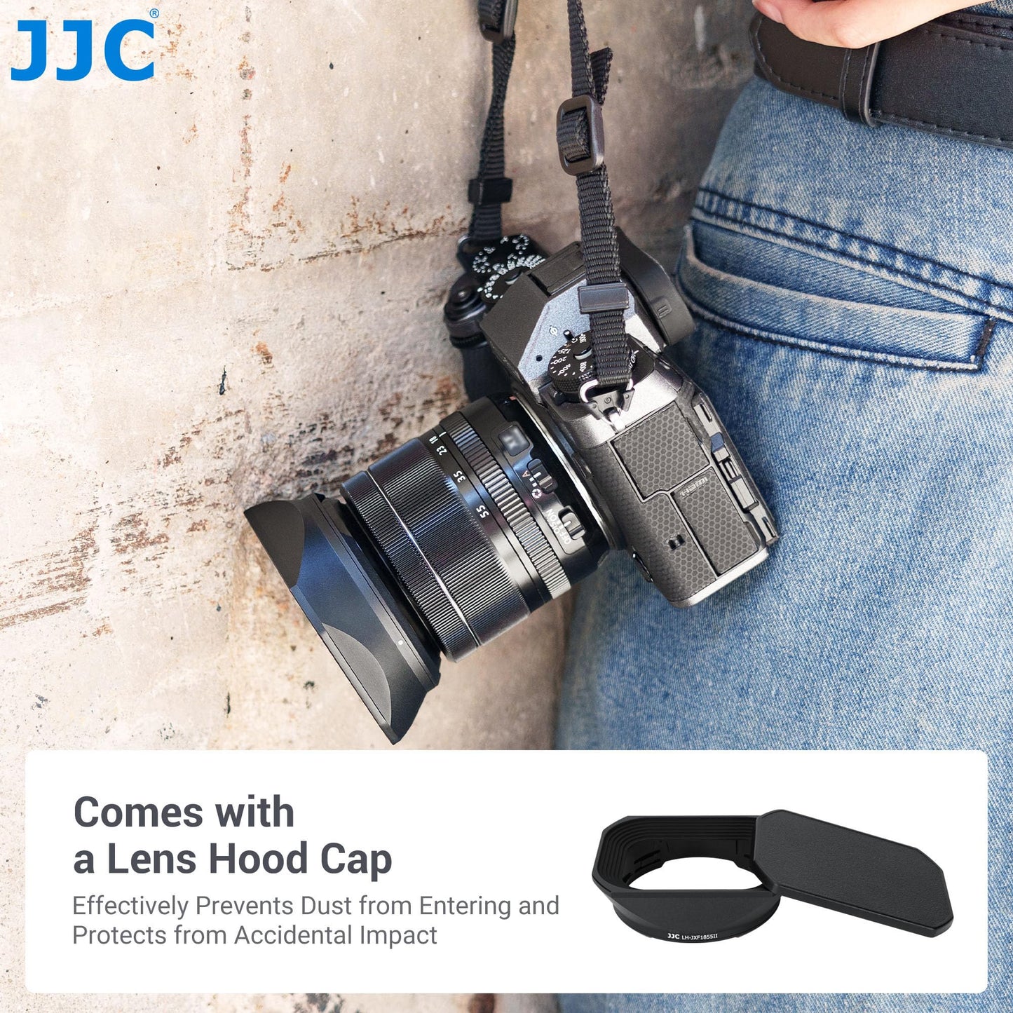 JJC metal lens hood for FUJI XF14mm F2.8 R and XF18-55mm F2.8-4 R LM OIS lenses with slide design hood cap - replaces FUJI 14/18-55 model.