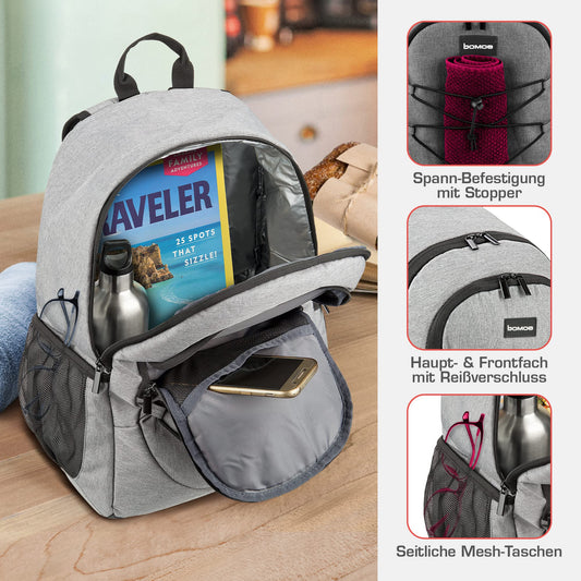 bomoe Cooler Backpack 25L - Outdoor backpack with 16h cooling function - Beach backpack with plenty of pockets to store items - Insulated cooler backpack - Grey cooler backpack - IceBreezer KR45