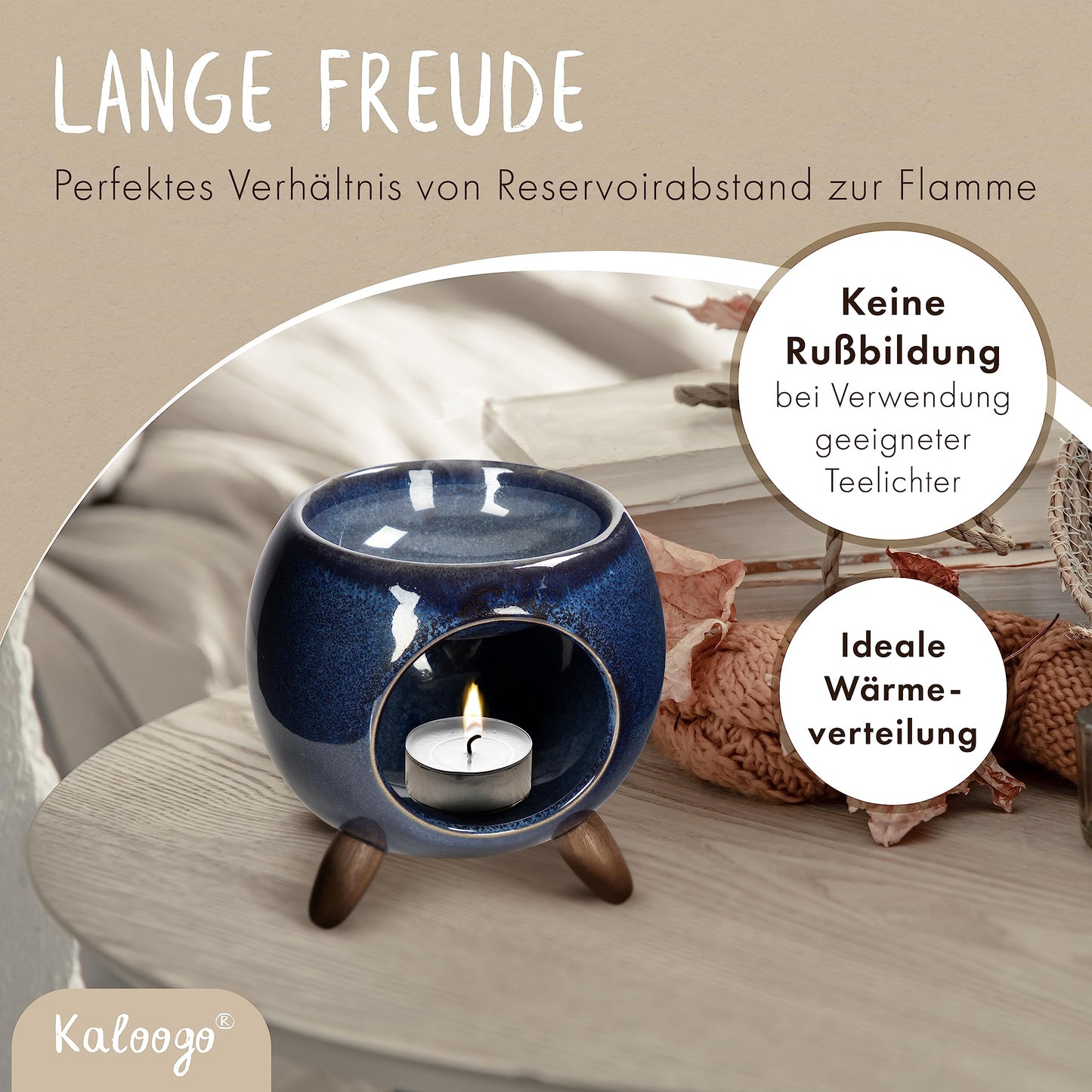 Kaloogo Sabai Scent Ceramic Oil Diffuser - Elegant fragrance light - Stable design - perfect heat release - high-quality tea light diffuser for scent wax and oil (ocean blue)