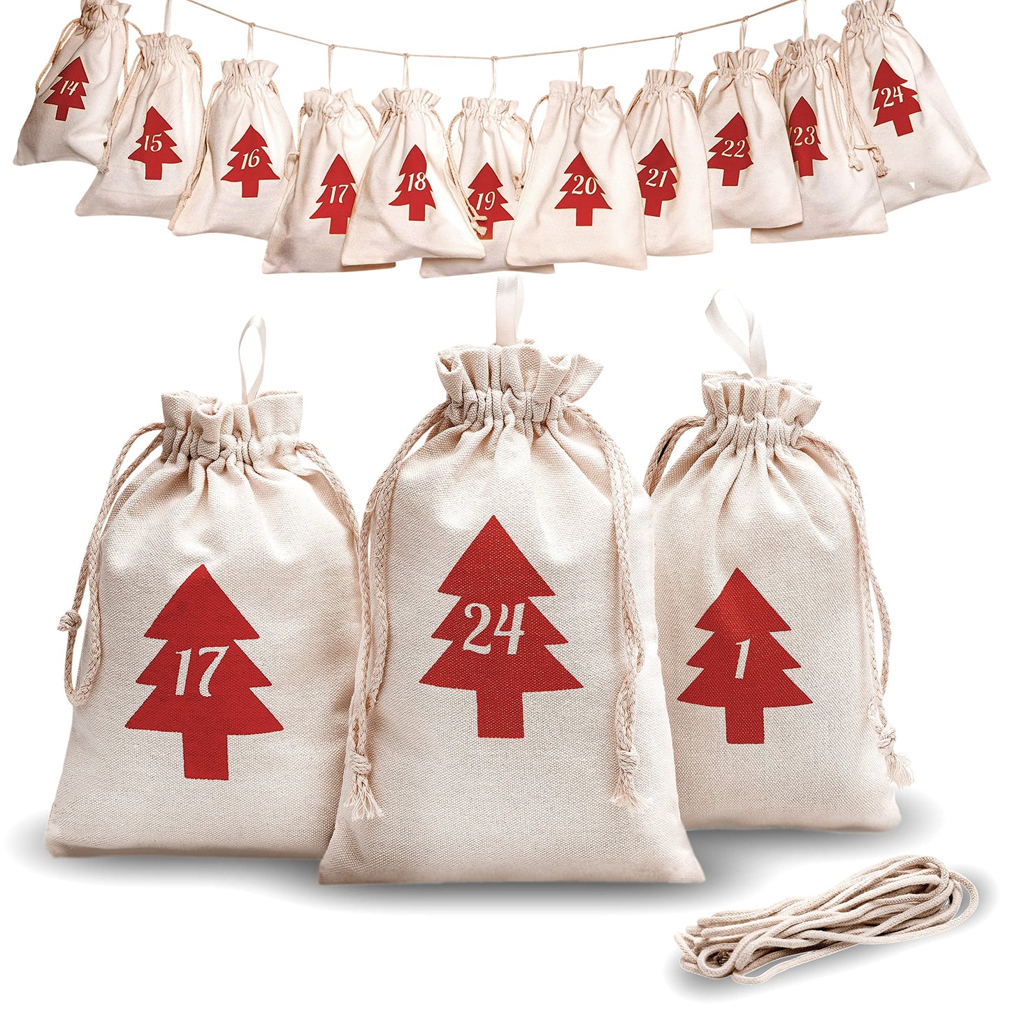 Premium cotton advent calendar bags 2024 for filling with 3 different sized pockets - now with thicker fabric - DIY calendar for kids (boys & girls), men, women, and couples
