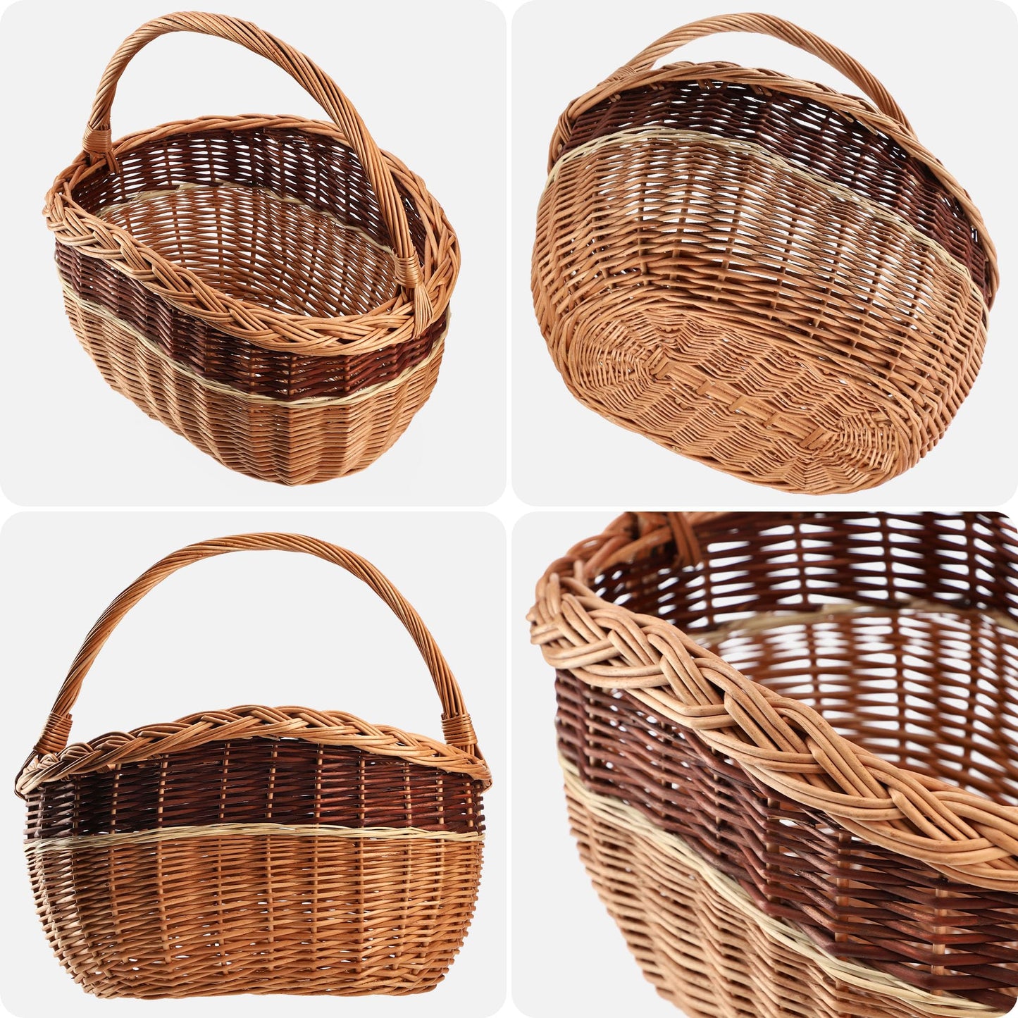 KADAX wicker basket for mushrooms, oval basket for shopping, sturdy picnic basket with handle, bottle basket, basket for the garden, carry basket (mix, 43x30x43cm)