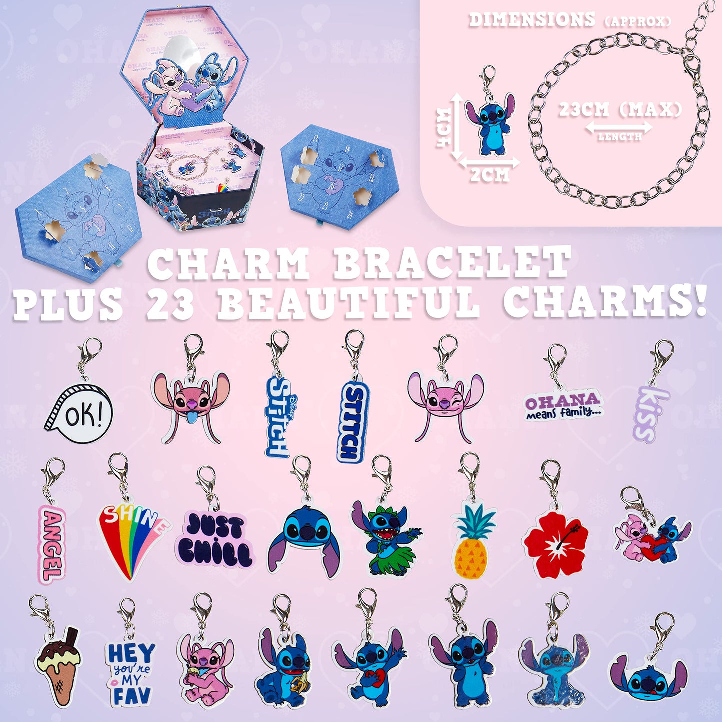 Disney Stitch Advent Calendar 2025 for Kids Teens DIY Fill Your Own Wall Hanging or Jewelry Charm Bracelet Christmas Countdown Calendar Stitch Gifts (Blue Stitch Jewelry)