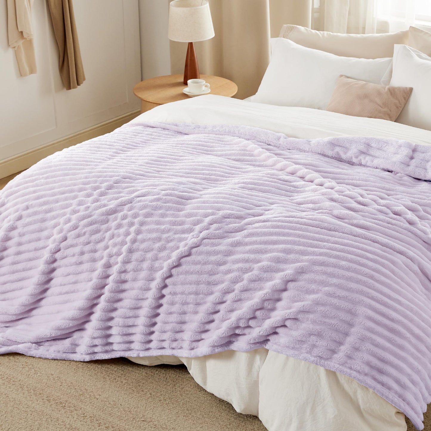 BEDSURE Cozy Blanket 220x240 - Bedspread, Wool Blanket & Fleece Blanket, Sofa Throw, Soft Warm Thick Cord Blanket for Room Decor, Living & Snuggle Blankets, XXL Large Cover, Lavender, 220 x 240 cm