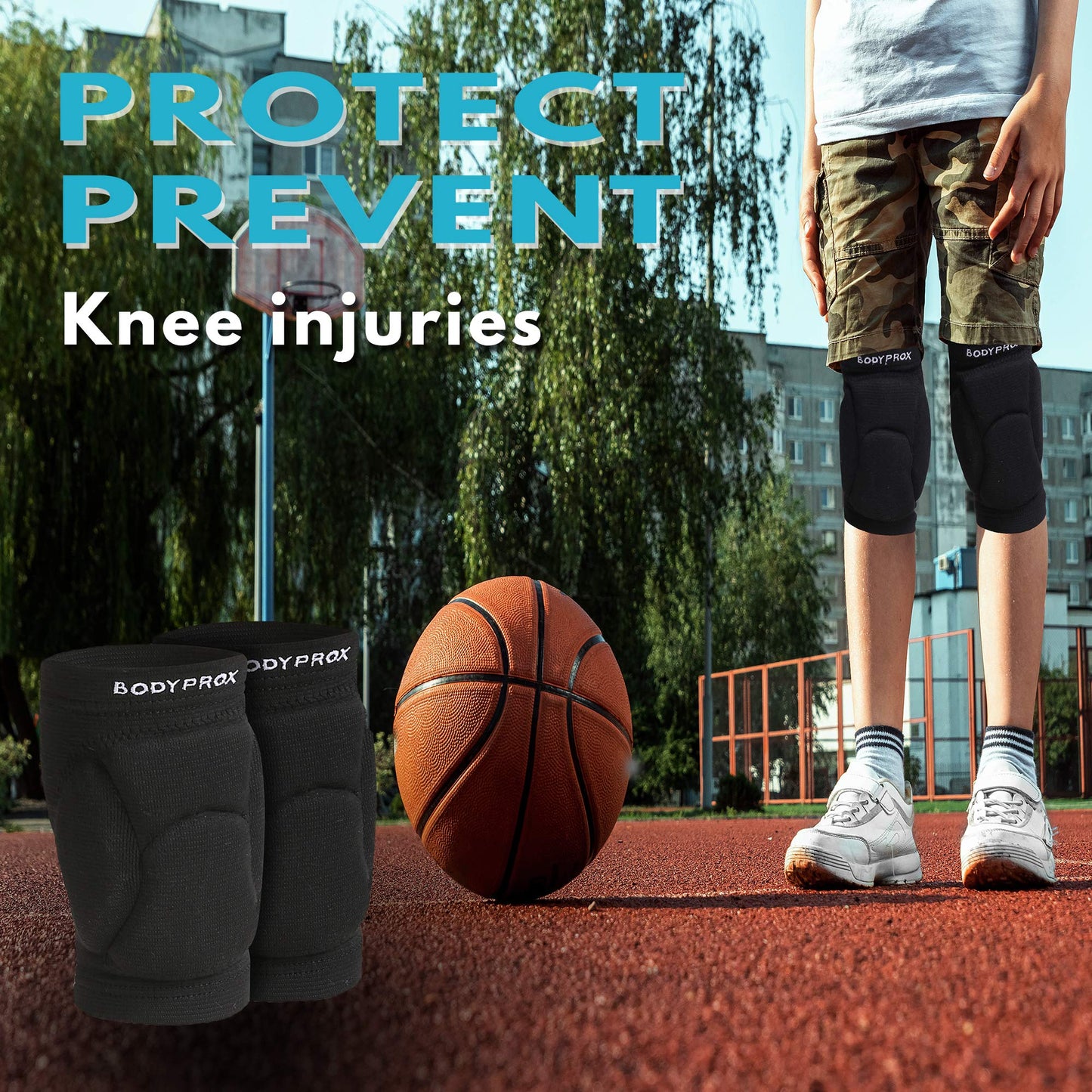 Bodyprox, Volleyball Knee Pads for Teens, Unisex, 1 Pair, Black, Ages 13-18