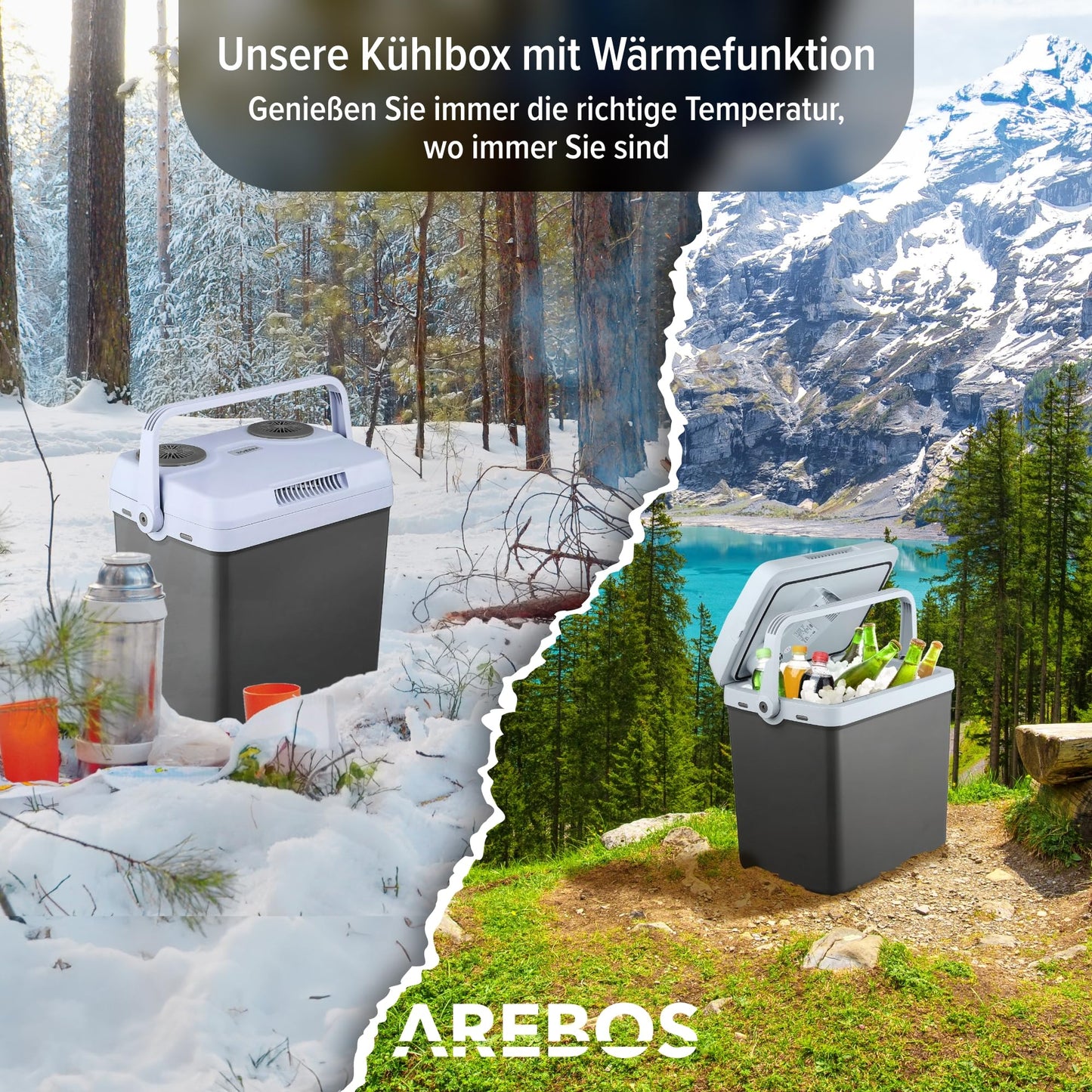 Arebos 25 Liter cooling box | for cooling and keeping warm | Mini fridge | Thermoelectric cooling box | with ECO mode | 12/230 V for car and socket | electric cooling box | Anthracite.
