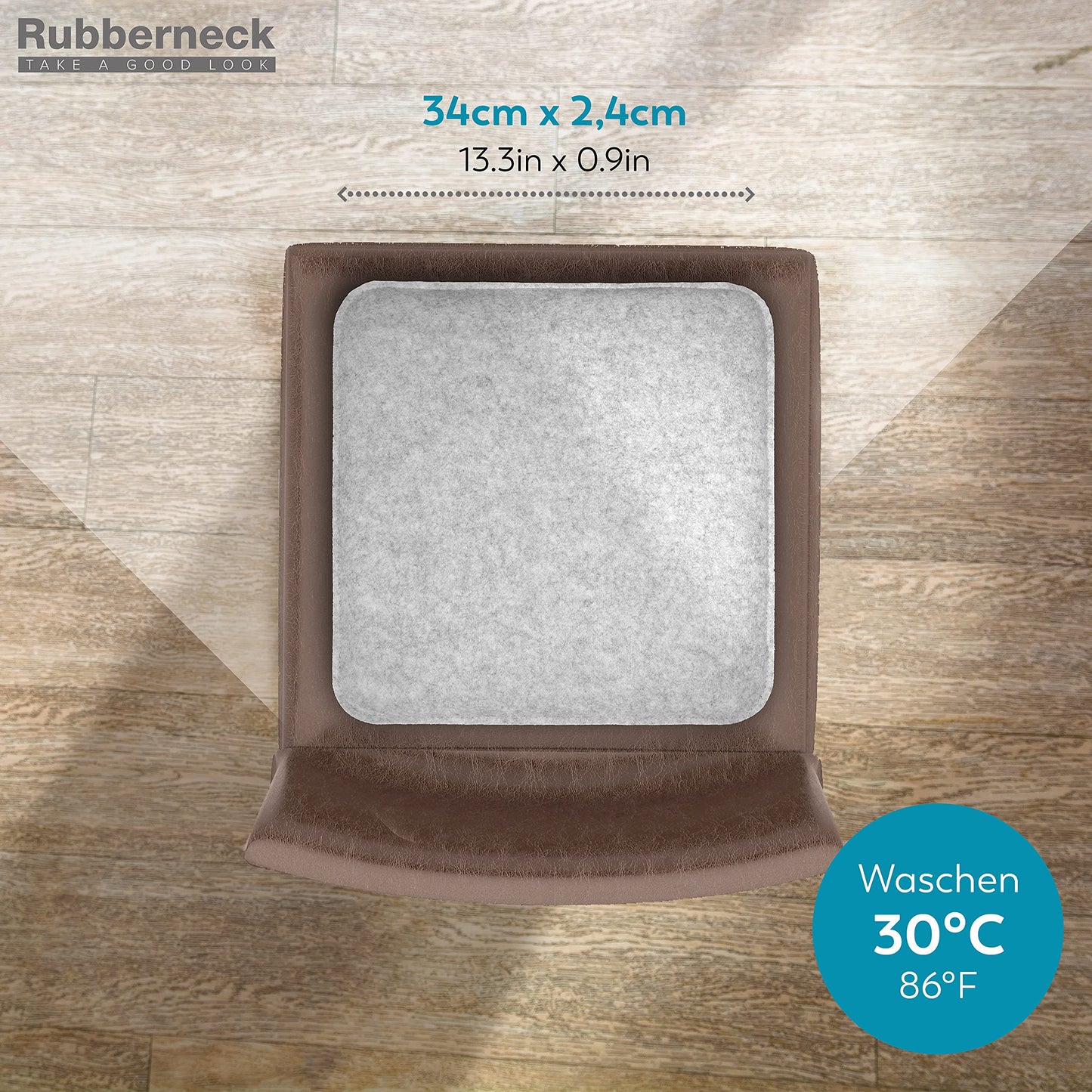 Rubberneck 4-pack non-slip felt seat cushions, square chair pads with anti-slip knobs, light gray