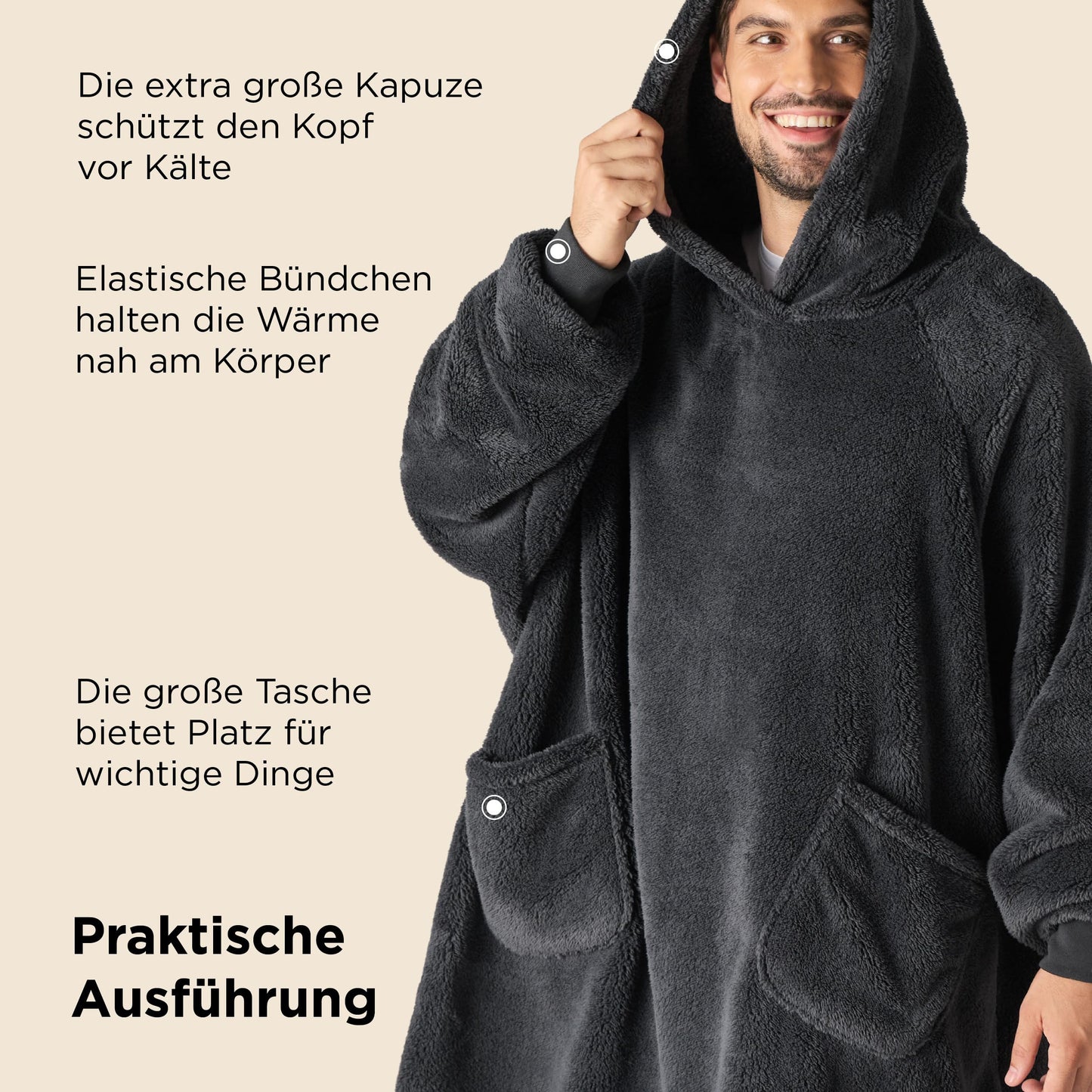 BEDSURE Hoodie Blanket with Sleeves - Cozy Sweatshirt as Gifts for Women - Wearable Blanket for Adults Snuggle Blanket with Sleeves Soft Warm Gifts for Girlfriend Moms, Anthracite 95x85cm