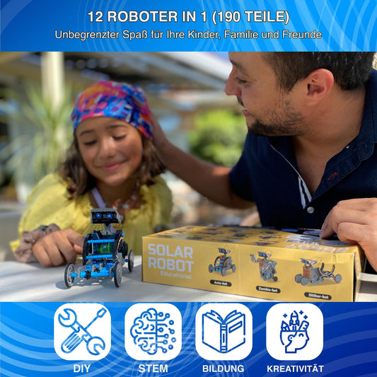 FUNTECH Solar Robot 12 in 1 for kids aged 8 and up, educational toy, robot kit, STEM learning and science kit, gifts for boys and girls (190 pieces)