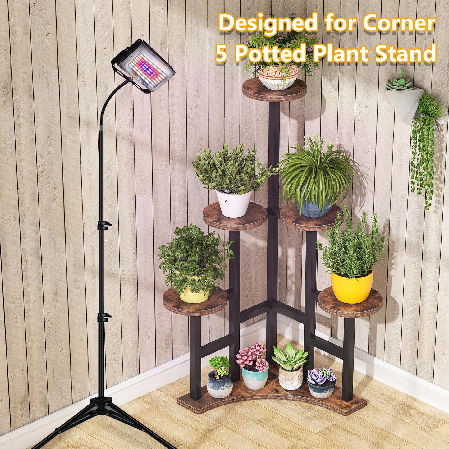 Tribesigns flower stand, plant shelf indoor, 6 levels flower rack indoor, metal plant stand flower rack pot for living room, balcony, garden, rustic brown