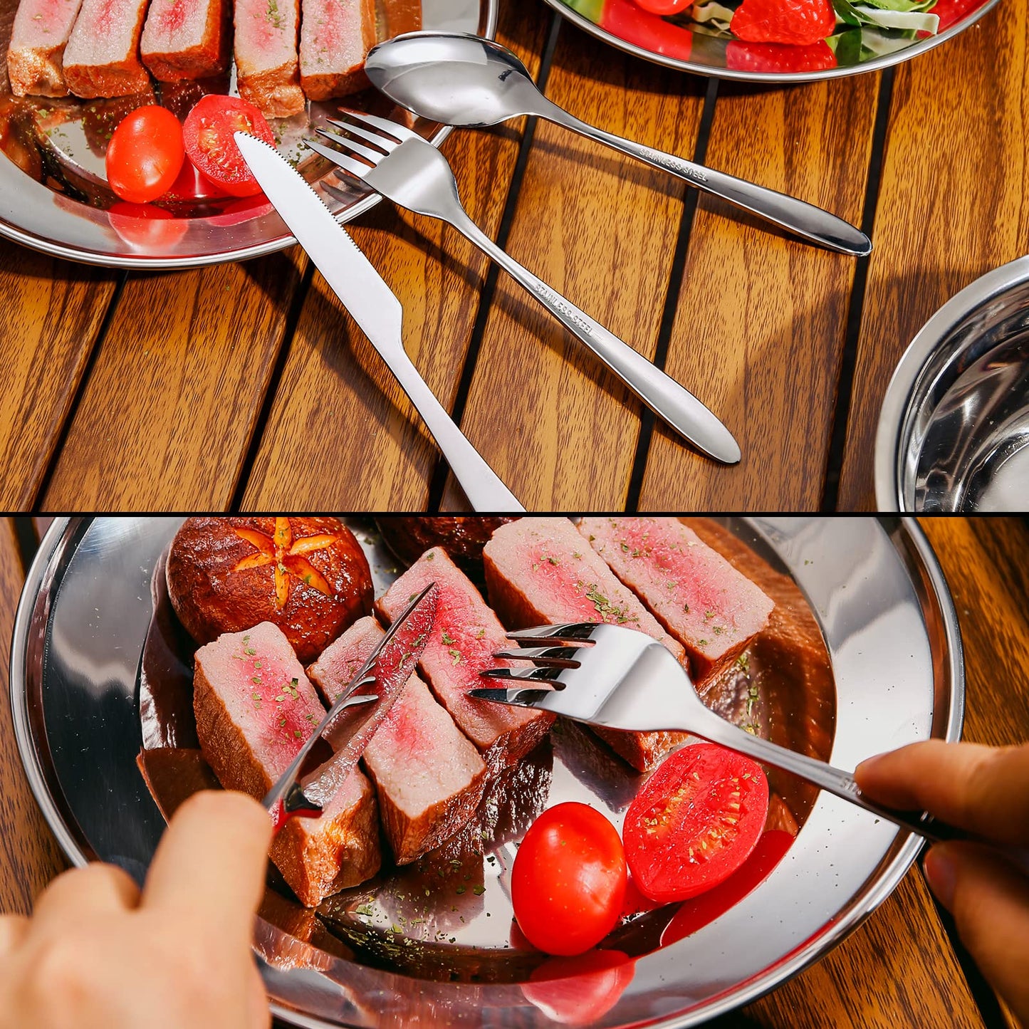 Odoland Camping Cutlery Set, outdoor utensils made of stainless steel for 2 people. Foldable utensils with plate and cup. Ideal for outdoor cooking, traveling, hiking, and camping.
