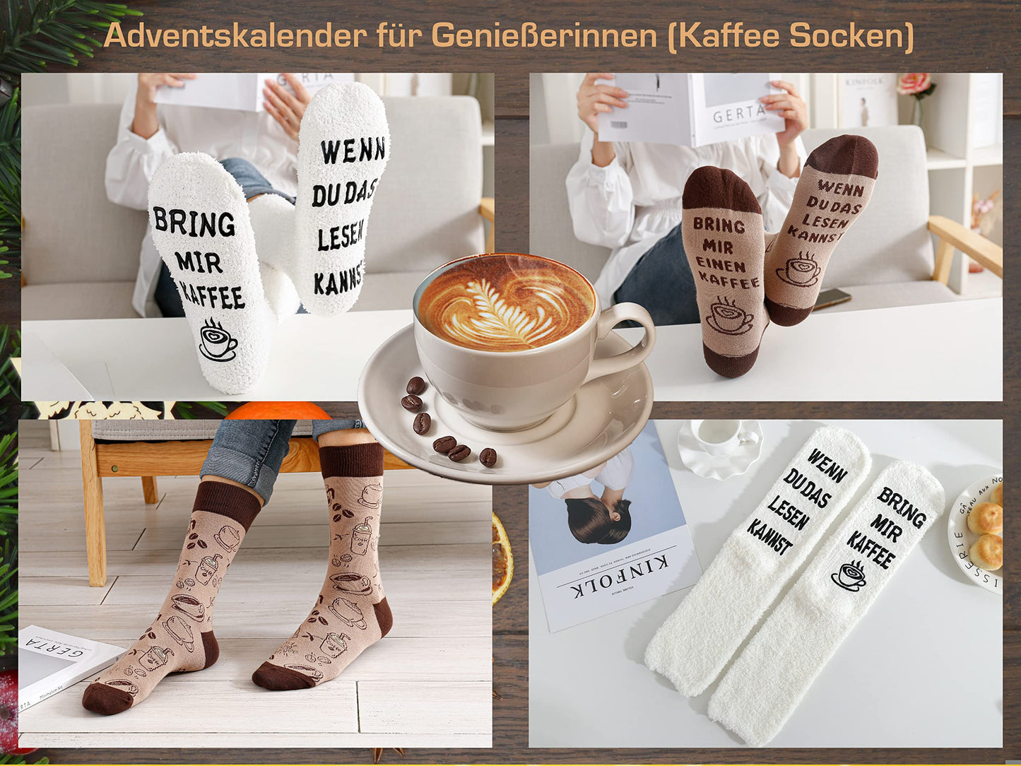 Socks Advent Calendar for Women 2025: Christmas calendar, Advent gift for women. Cozy cotton socks (37-43) with quotes, keychain with food motif, gifts for Christmas.