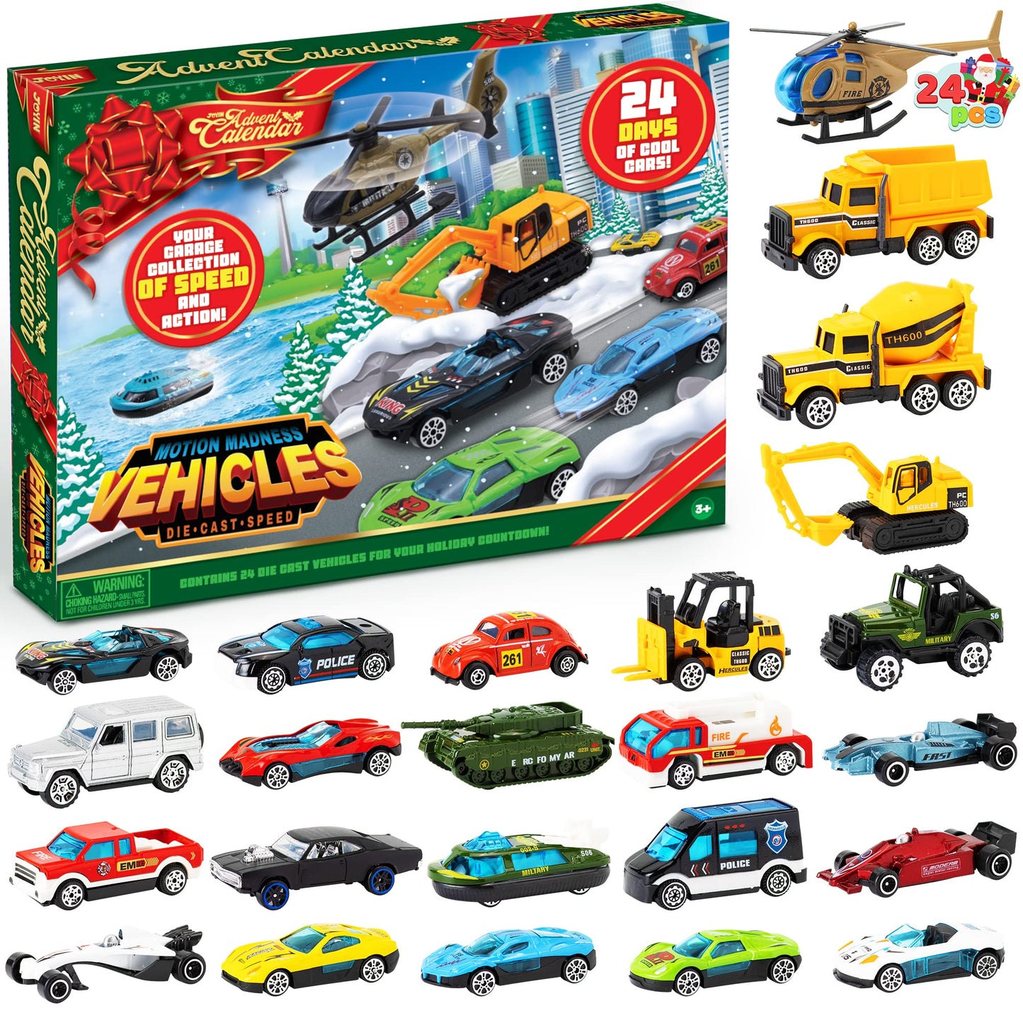JOYIN Christmas Advent Calendar 2025 for Kids, 24-Day Countdown Calendar, Toy with Die-cast Cars, Set for Boys and Children