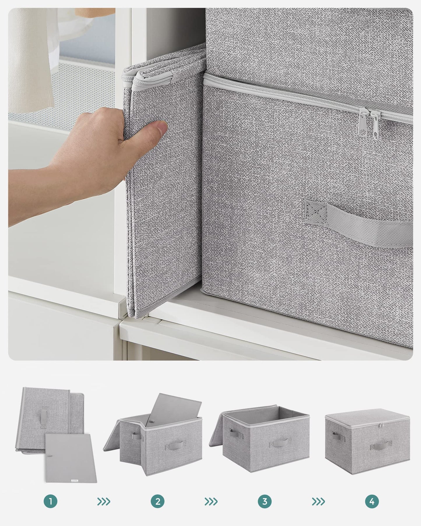 SONGMICS Storage Box with Lid, 3-Pack, Foldable Fabric Box with Handles, Storage for Clothes, 40 x 30 x 25 cm, Non-woven Fabric, Dove Grey RZB003W01