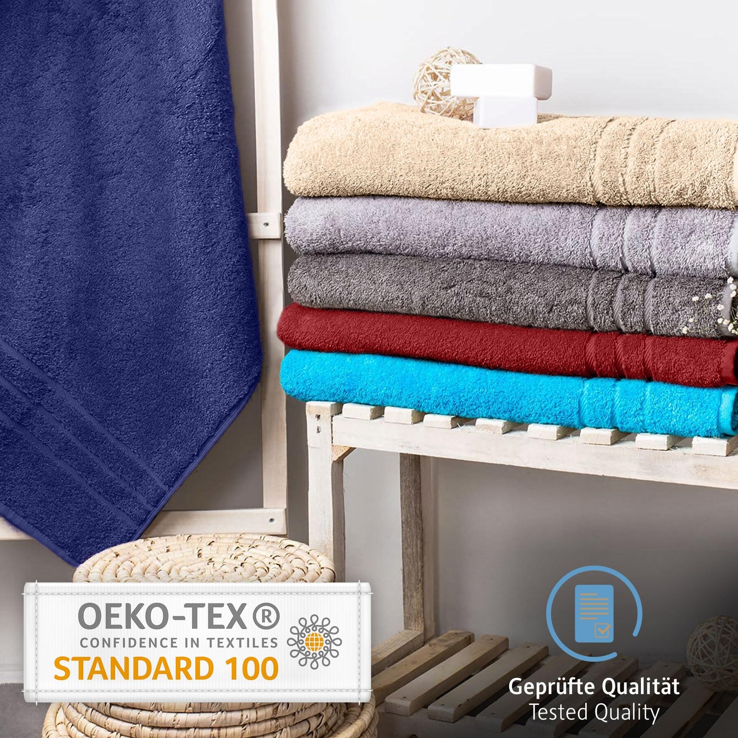 Comfortec 2-piece sauna towel set 70x200 cm made of 100% cotton, XXL sauna towels, soft, large, terry, quick-drying, anthracite gray/turquoise.