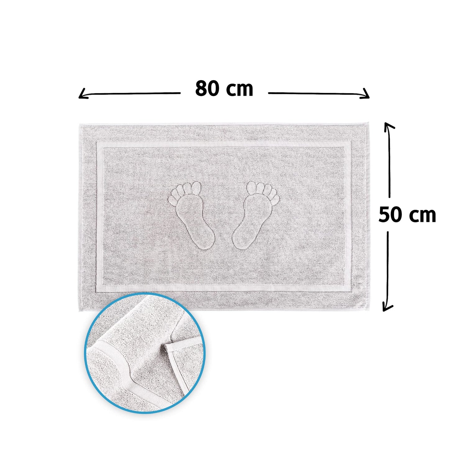 Comfortec Bath Mat Set 2 Piece, Terry Cloth Bath Mat, Washable Shower Mat & Bathroom Rug, 800 g/m² & 100% Cotton, Absorbent & Quick Drying, 50 x 80 cm, White/Light Blue