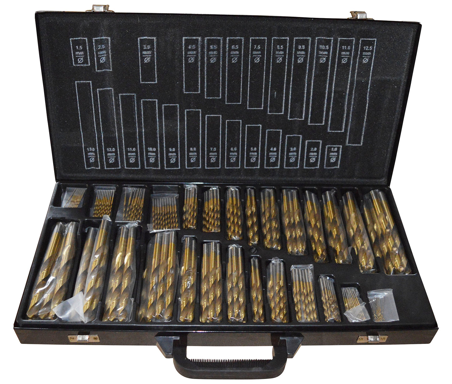 230 piece drill set TITAN HSS TiN metal drill bits 1-13 mm assortment drill case