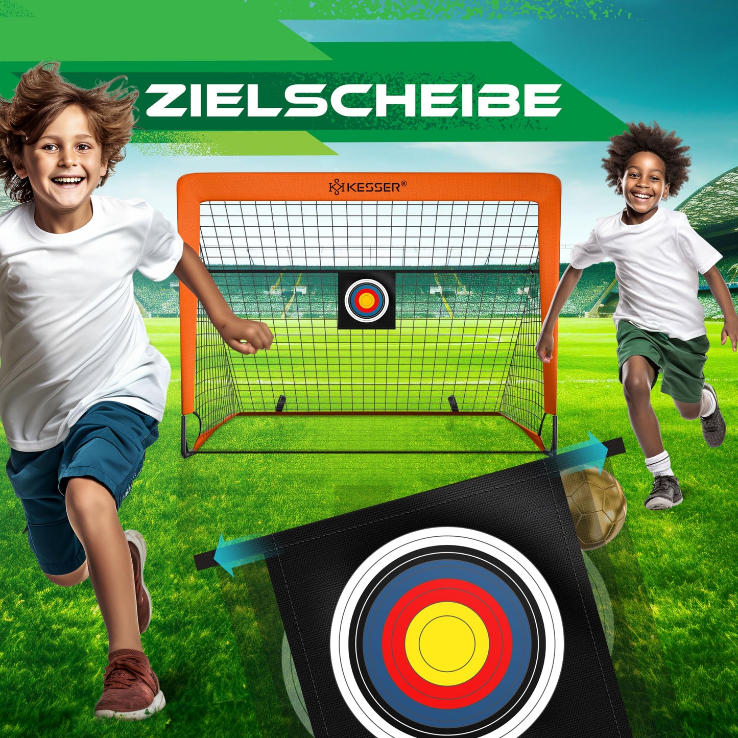 KESSER® Soccer Goal Kids Pop-Up 2er Set | Soccer Goals Foldable with Fiberglass Poles & high-quality Goal Nets for Indoor, Outdoor & Garden | With Carry Bag Cone Pump Target Orange