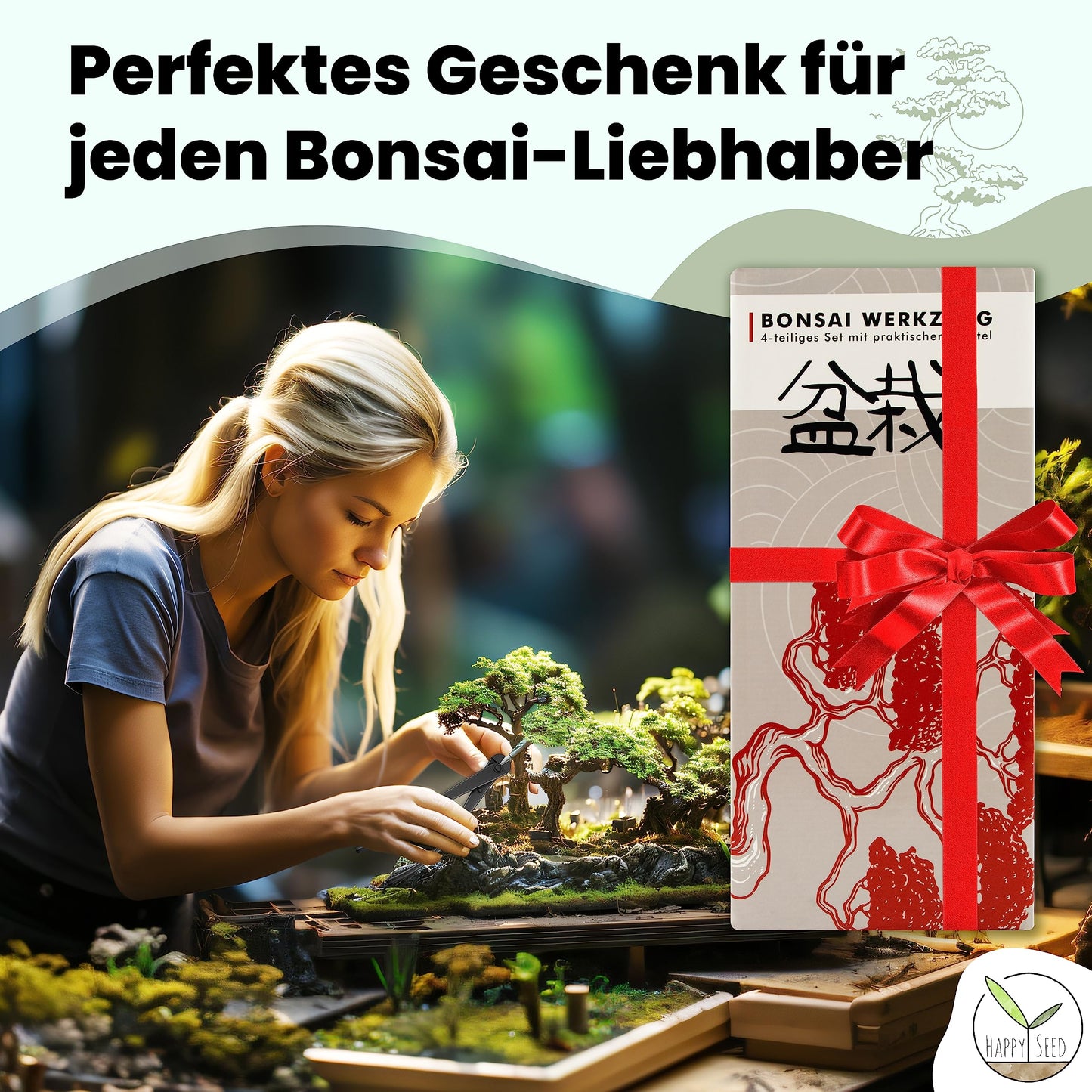 Bonsai tool set professional 4-piece made of steel with practical storage bag - Traditional bonsai tool ideal for wires, branches, buds & roots.