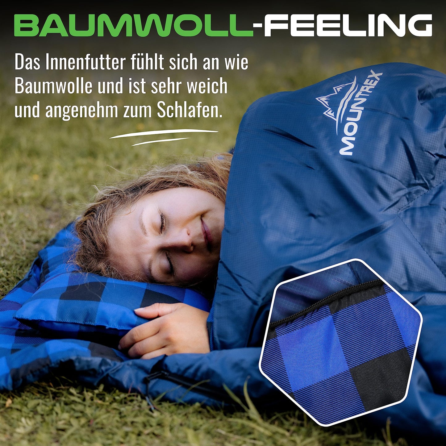 MOUNTEX Double sleeping bag - Summer sleeping bag for 2 people (210 x 150cm), Blanket sleeping bag - XXL summer sleeping bag with 2 pillows for adults - Camping, Outdoor & Indoor (Blue)