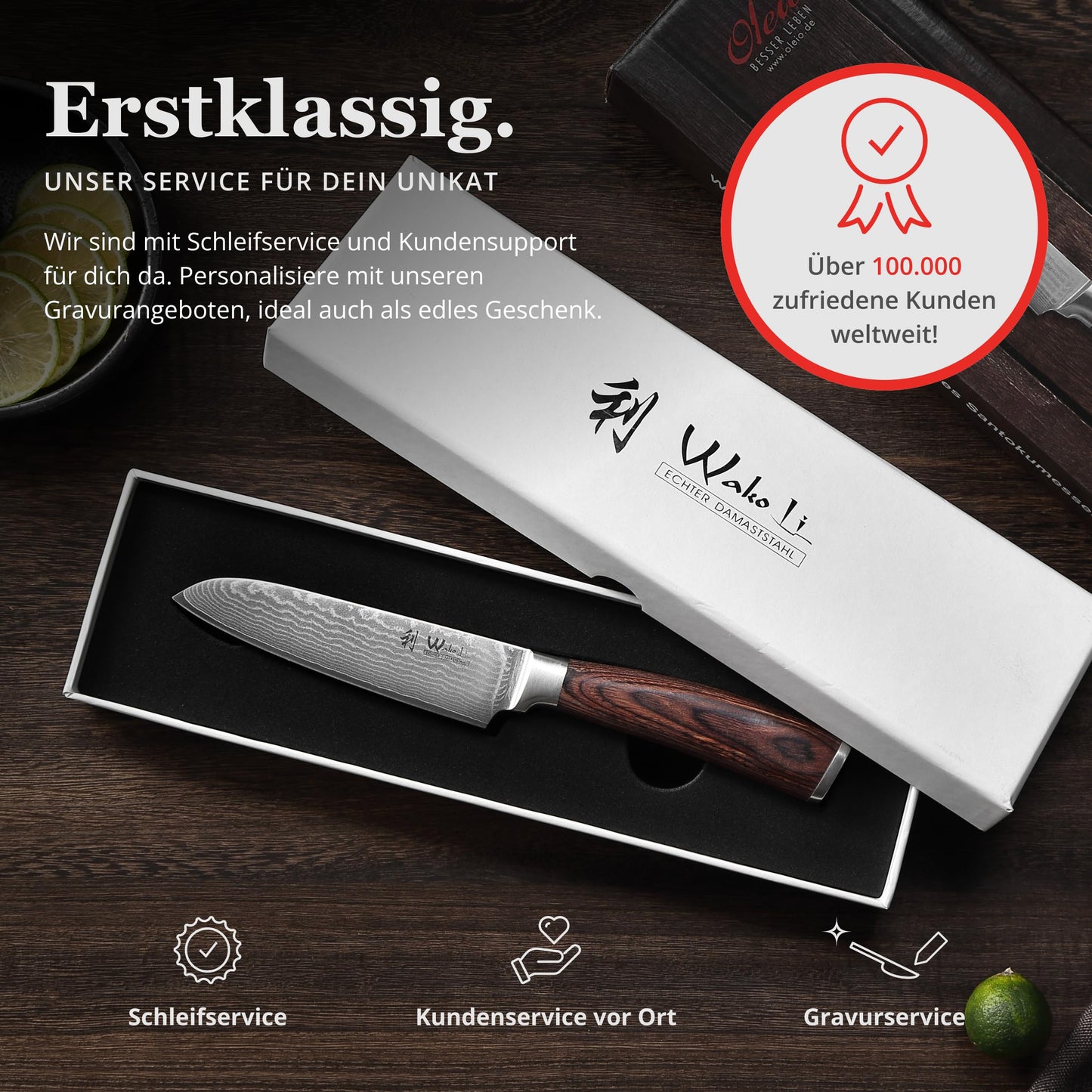 Wakoli EDIB Santoku knife 12cm - Small kitchen knife - VG10 core & 67 layers of damascus steel - Sharp damascus knife for vegetables & fruits - Pakkawood handle - Chef's knife - Gift box - Addition to knife set