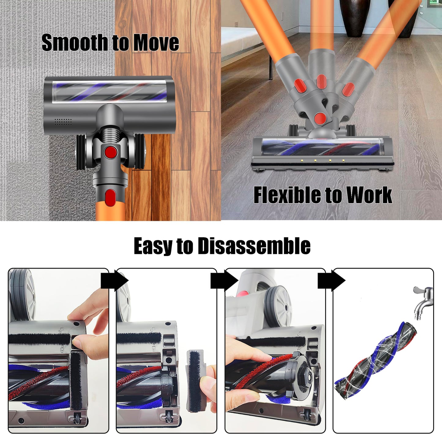Italdos turbine nozzle electric brush compatible with Dyson V7 V8 V10 V11 V15 with motorized roller suitable for carpet, parquet, and hard floors automatic LED light.