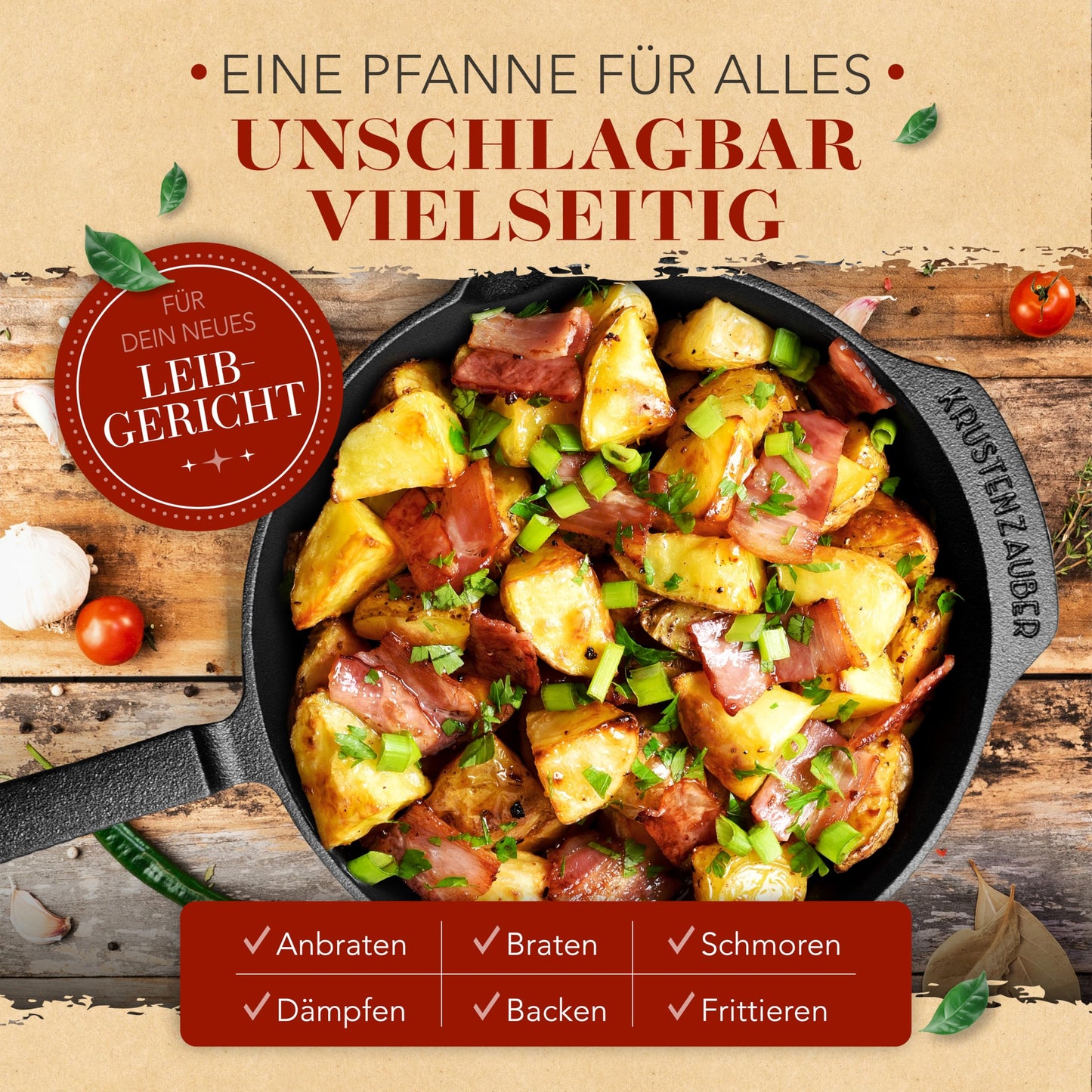 CRUST MAGIC 16+20+24cm cast iron pans induction - Pre-seasoned cast iron pans - Ideal grill pan for induction, iron pan, cast iron pan, frying pan, cast iron skillet pan.