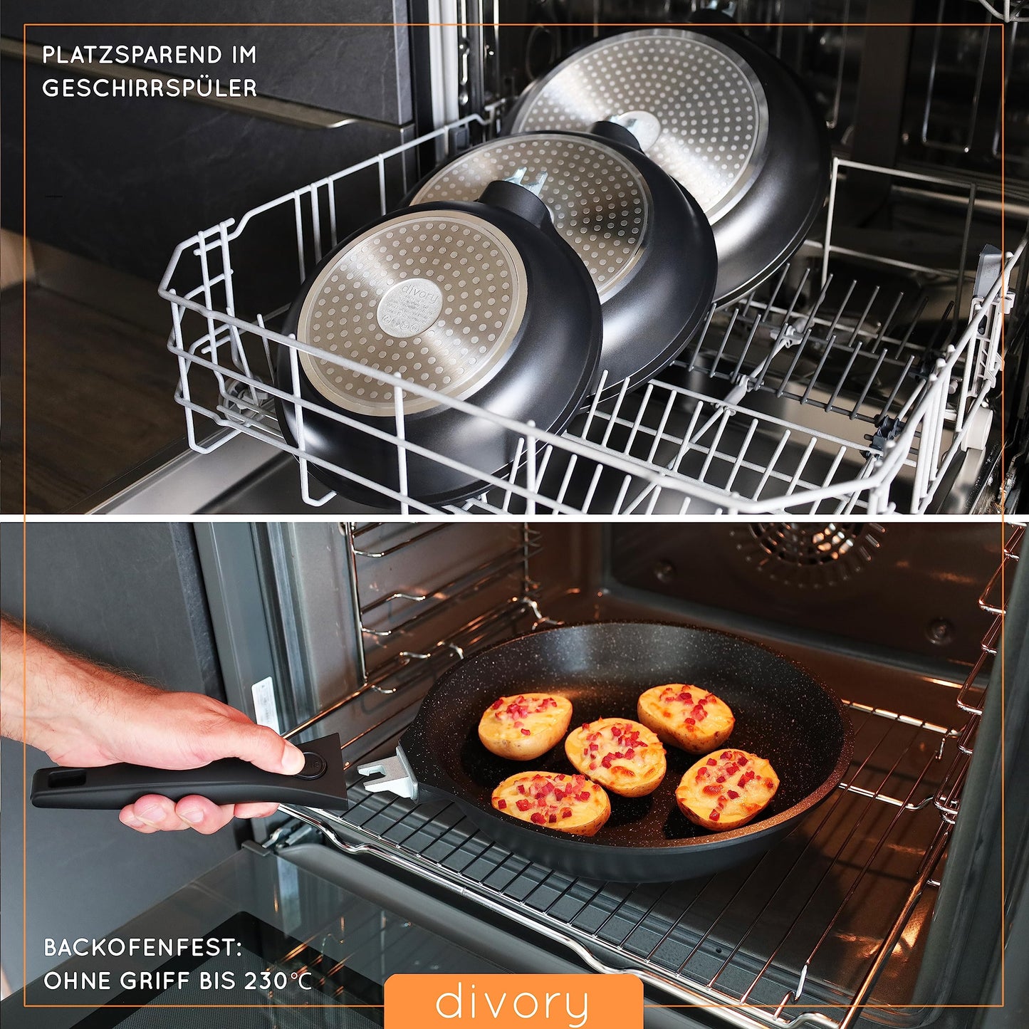 DIVORY Induction Pot Set - 14-piece cookware set with lids, coated pots and pans with removable handle, including cookware and gift box