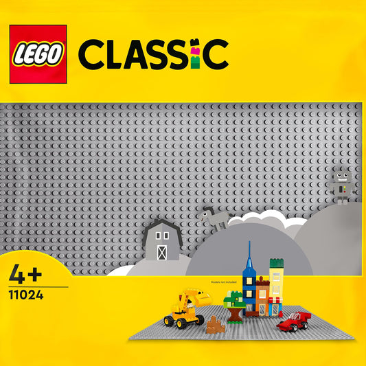 LEGO 11024 Classic Gray Baseplate, square baseplate with 48x48 studs & 11023 Classic Green Baseplate, square baseplate with 32x32 studs as a base for constructions.