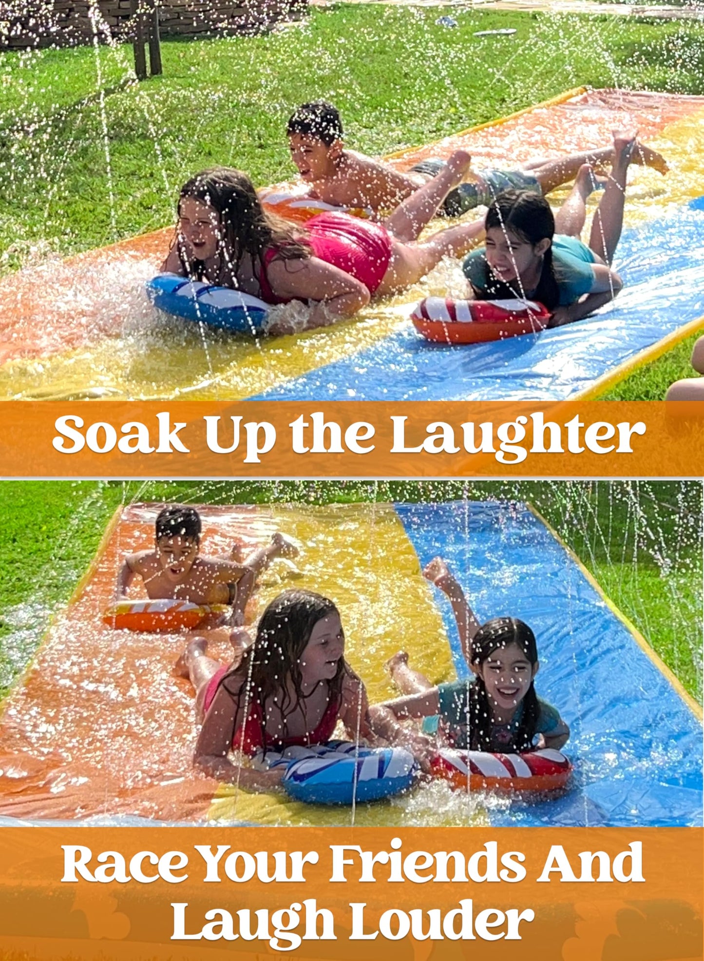 Sloosh 22.5ft x 84in/685.8*213.3cm Waves Triple Garden Water Slide, durable water slide with 3 bodyboards and sprinkler for kids and adults, summer water toy for the garden.