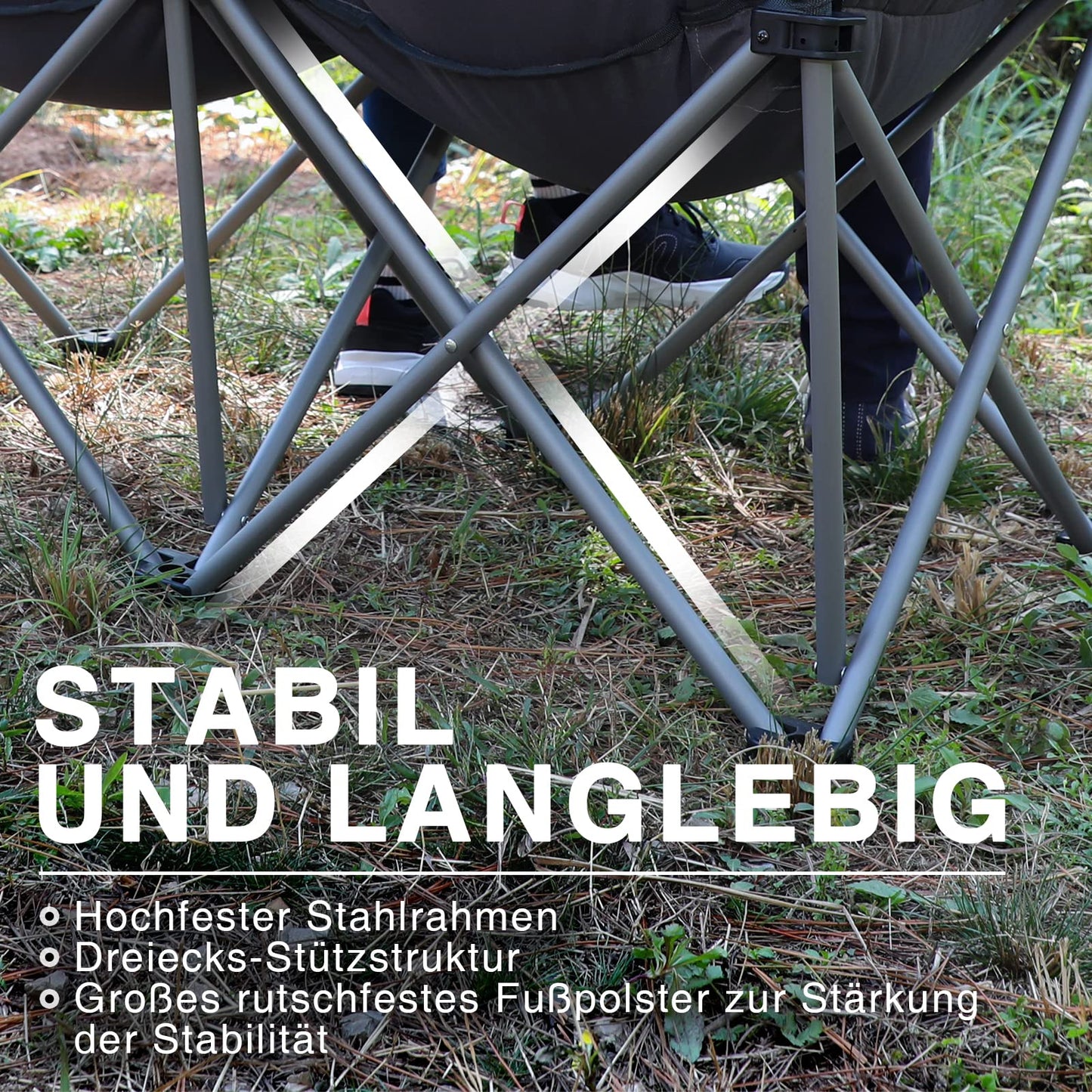 EVER ADVANCED Folding Camping Chair for 2 People, Foldable Sofa with 320KG Capacity, Luxury XXL 2-Seater Folding Chair, Thickly Padded Camping Couch with High Backrest, Extra Long for Outdoor Garden Balcony Indoor