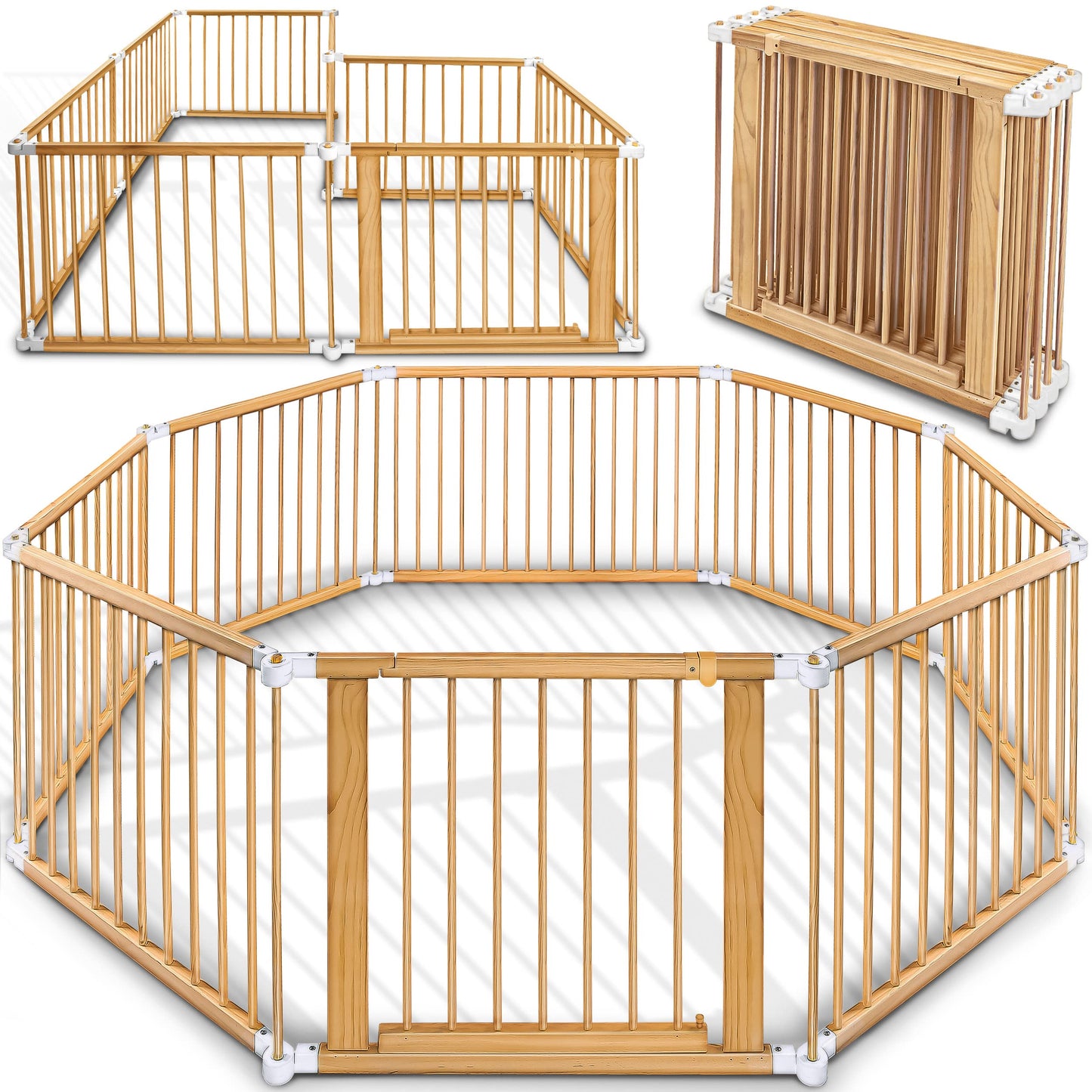 KIDUKU® 7.2 meters baby playpen XXL foldable incl. door | playpen with double locking | safety gate for children incl. 8 elements | playpen shapeable as needed