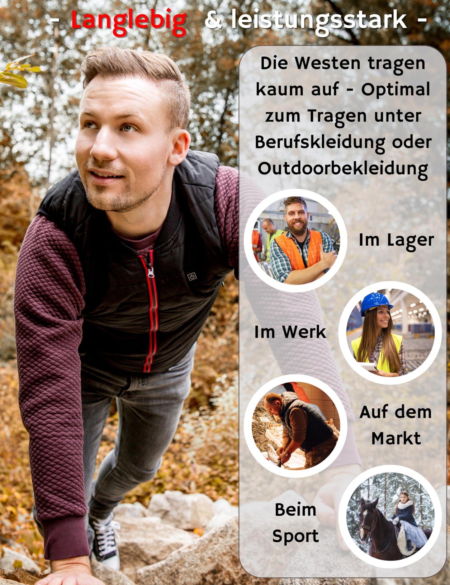 NorthHeat Premium heated vest, size L | Heated vest for men and women | Clothing with 5 heated zones up to 55°C | Heated vest WITH BATTERY (Powerbank)