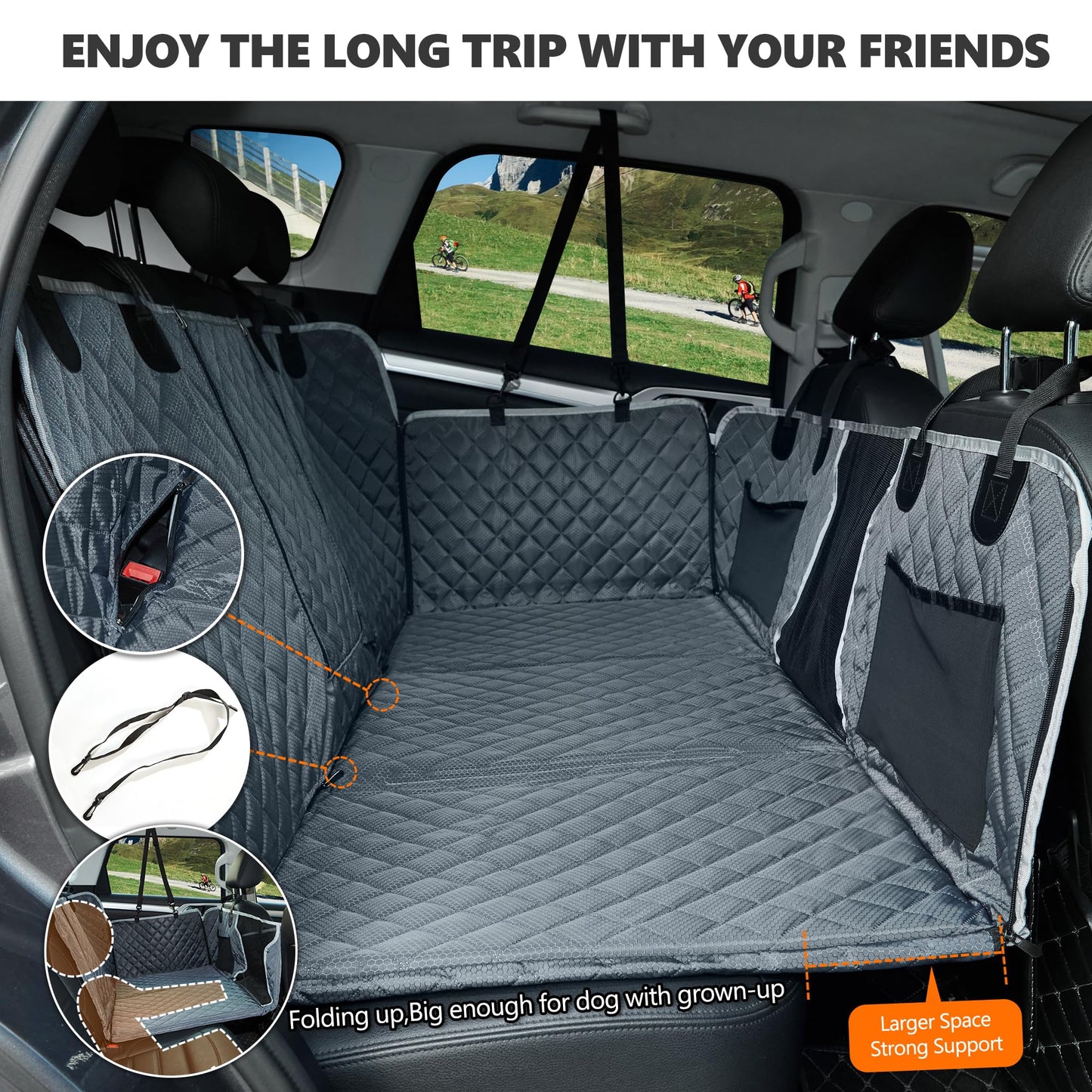 ANOSOSPECIAL Dog Car Seat Cover with Hard Bottom, Dog Car Seat Cover Backseat Waterproof Scratch-resistant Non-slip, Dog Car Seat Cover Widened Gray