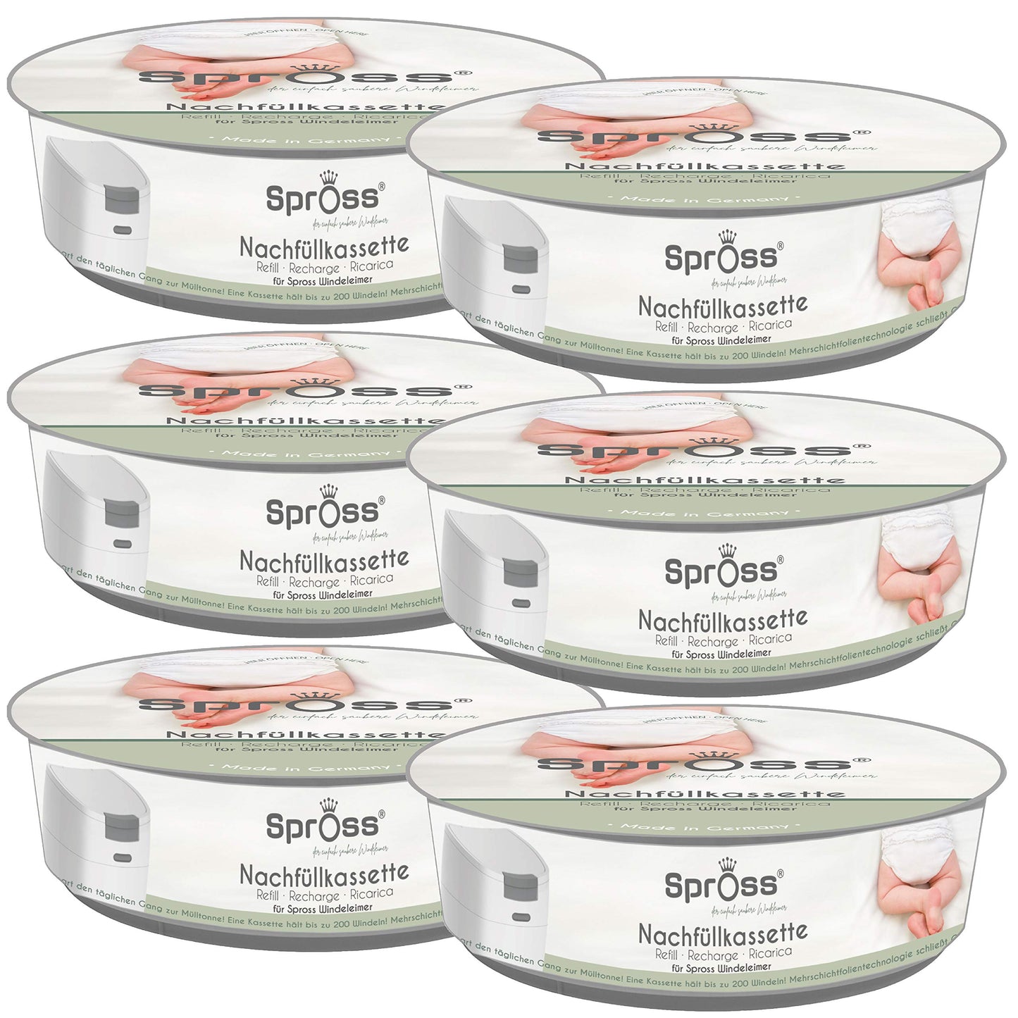 Refill cassettes for Spross diaper pail - 6 pieces - Protects against unpleasant odors.