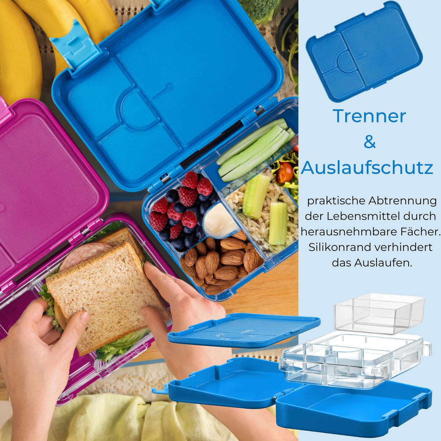 My Vesperbox - Len - Bento Box Kids - Lunchbox with 4+2 compartments - extremely durable - lunchbox - ideal for kindergarten and school... (Purple - Unicorn)