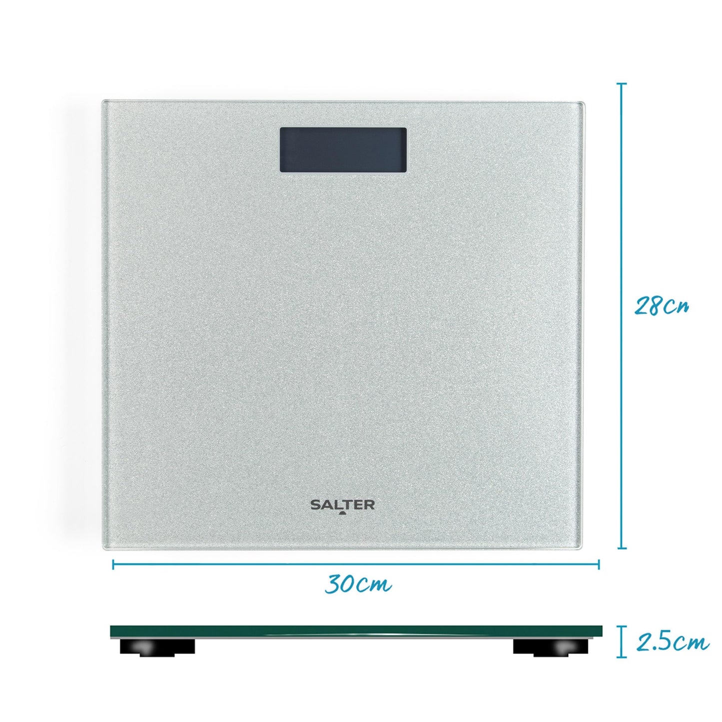 Salter 9037 SVGL3R bathroom scale with glitter, digital personal scale, tempered glass platform, easily readable, instant weight measurement, glass scale, 180kg capacity, body scale, Silver.