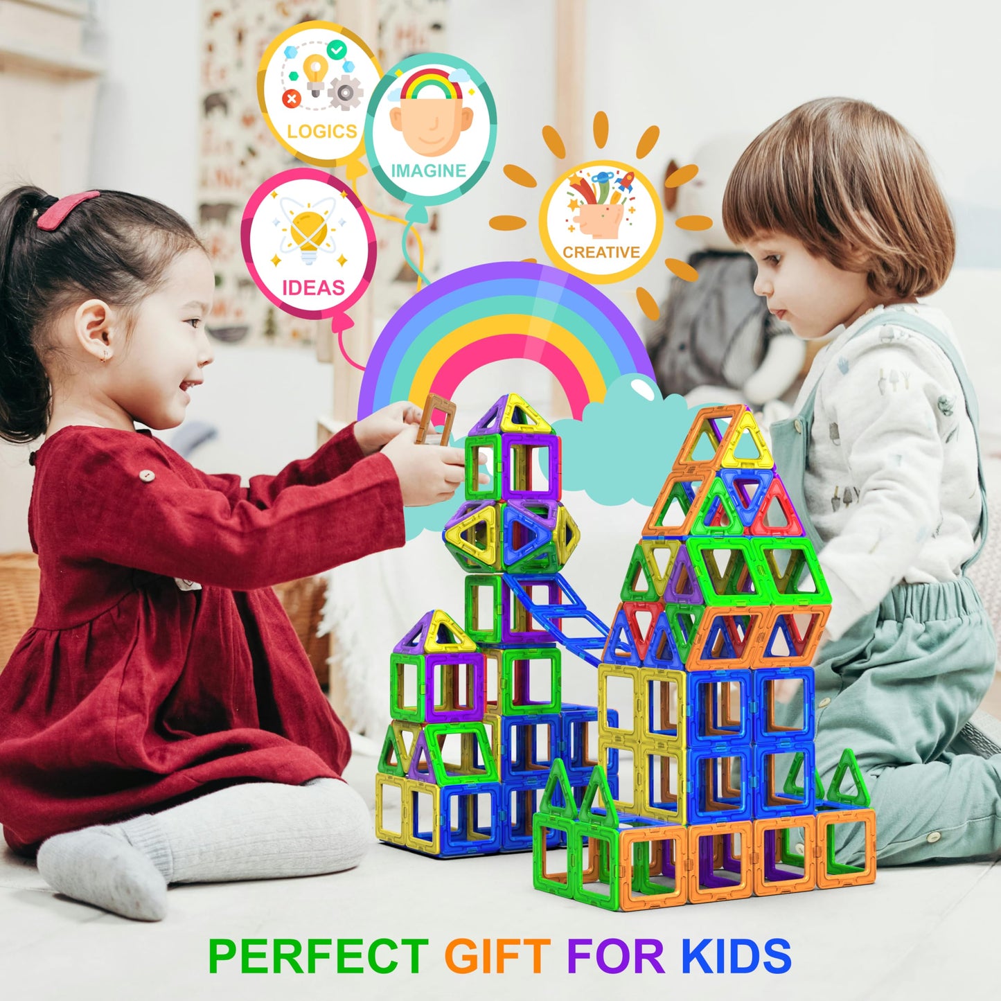 Desire Deluxe Magnetic Building Blocks 94PC Construction Set Montessori Toy for Kids Ages 2-8, Educational Gift for Girls and Boys, Learning Game.